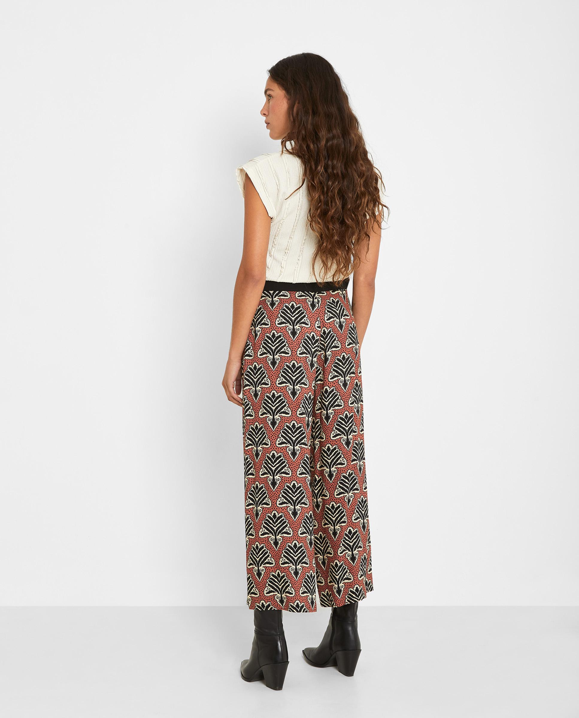 Pantalón ancho de mujer estampado con bajo recortado - Trucco - Multicolor Multicolor-2