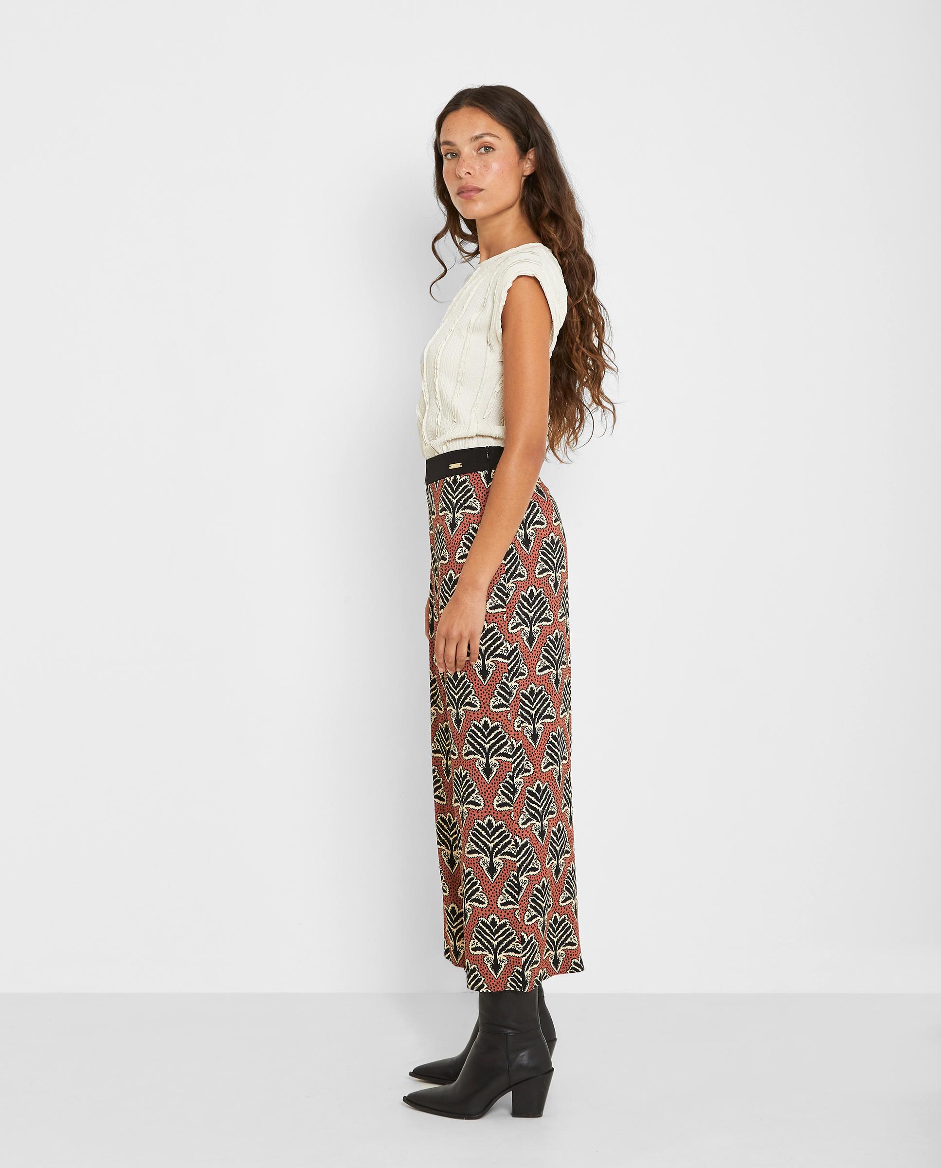 Pantalón ancho de mujer estampado con bajo recortado - Trucco - Multicolor Multicolor-3
