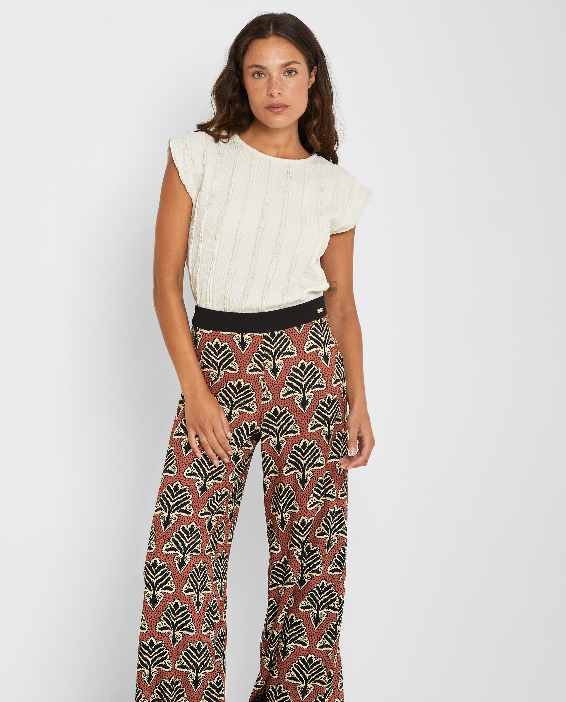 Pantalón ancho de mujer estampado con bajo recortado - Trucco - Multicolor Multicolor-5