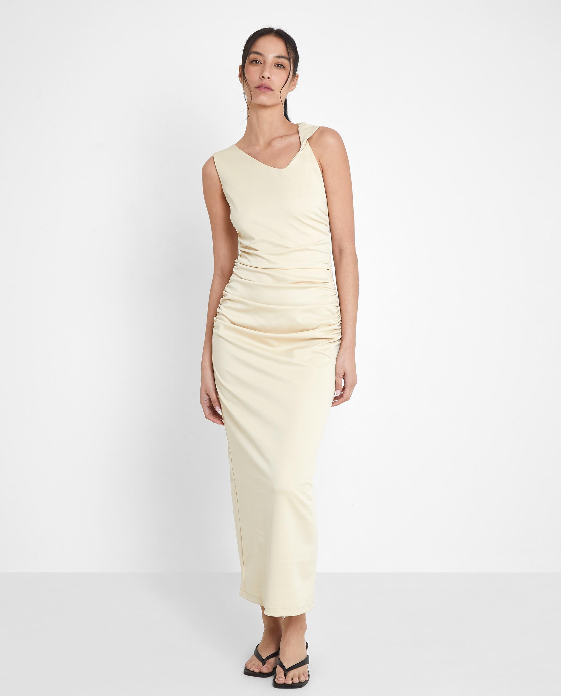 Vestido drapeado con cuello asimétrico - Trucco - Beige Beige-1