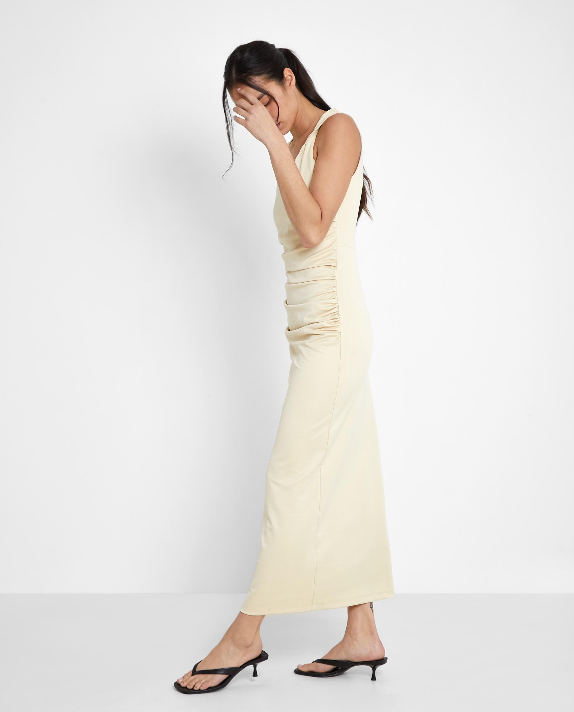 Vestido drapeado con cuello asimétrico - Trucco - Beige Beige-3