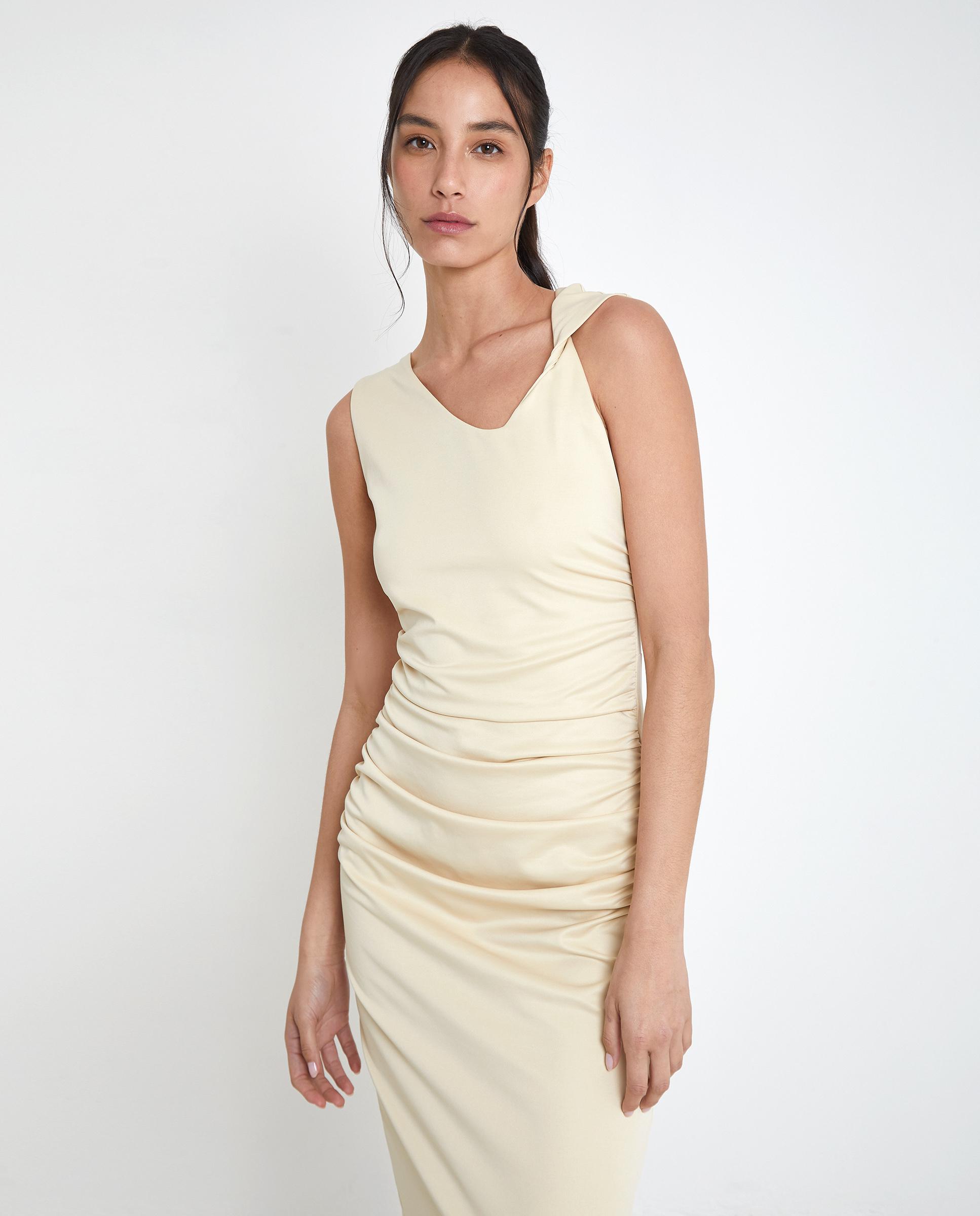Vestido drapeado con cuello asimétrico - Trucco - Beige Beige-4