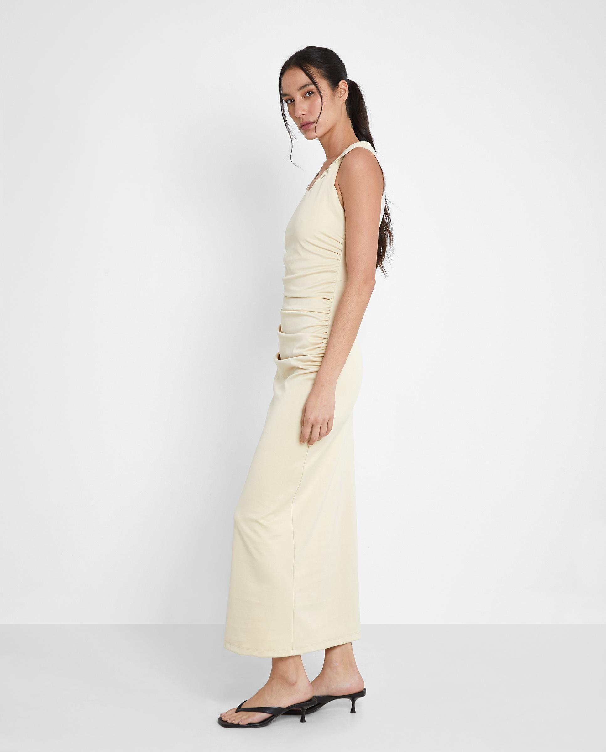 Vestido drapeado con cuello asimétrico - Trucco - Beige Beige-5