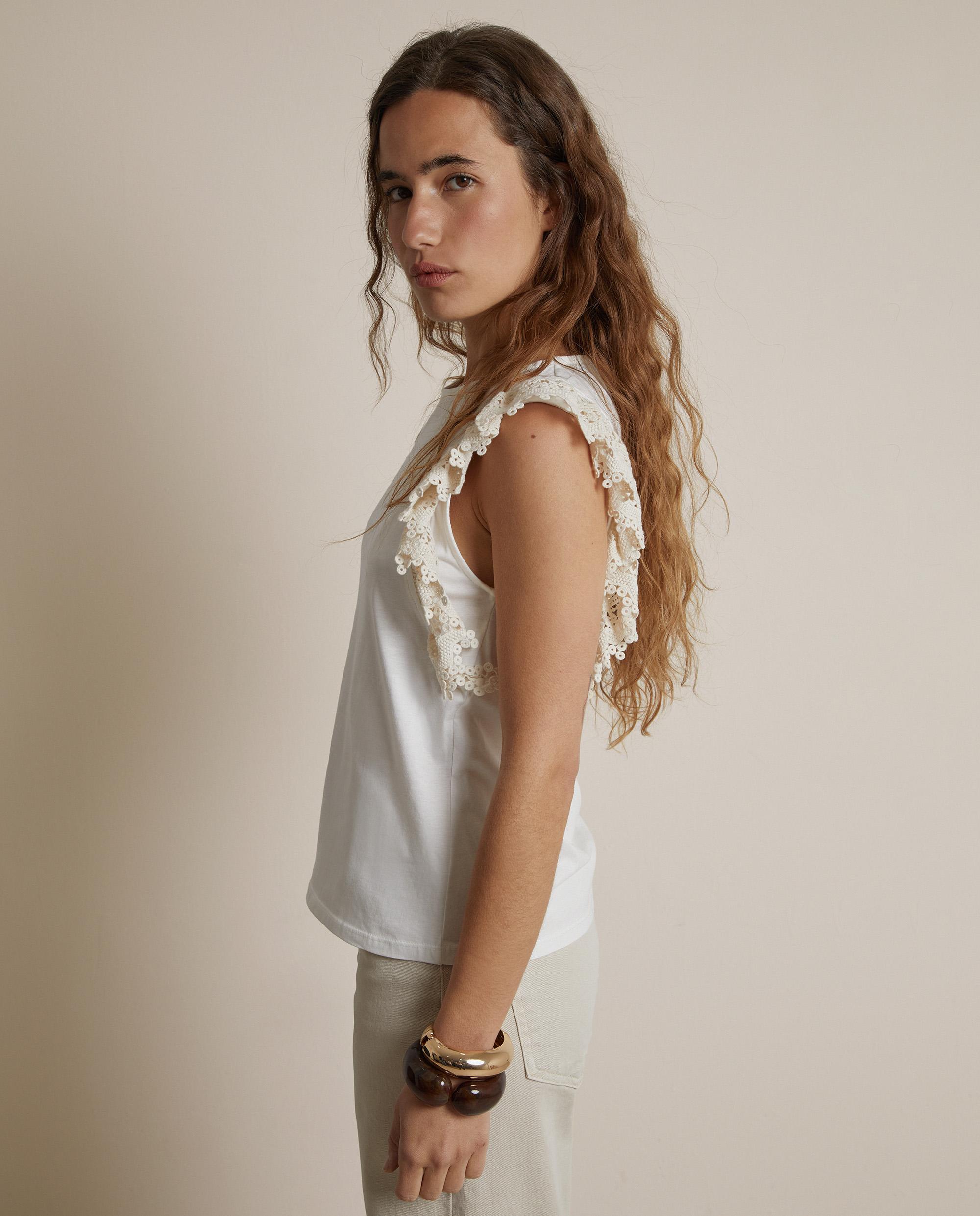 Camiseta de mujer 100% algodón con manga con volantes - Trucco - Blanco Blanco-3