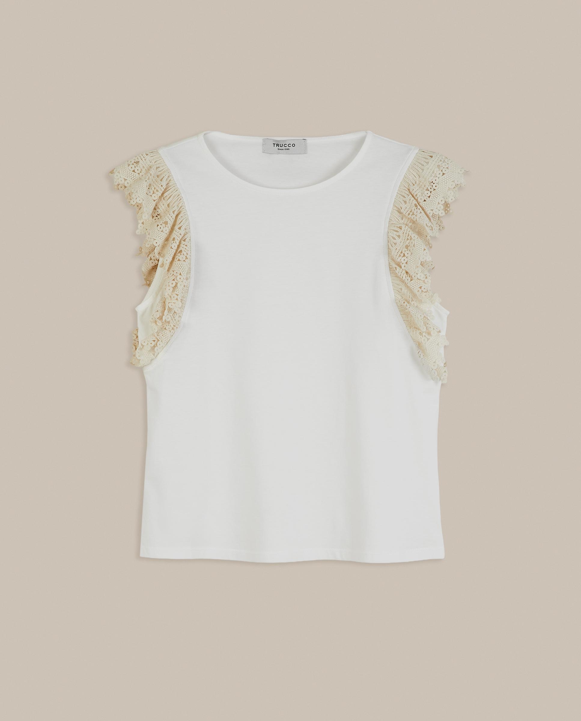 Camiseta de mujer 100% algodón con manga con volantes - Trucco - Blanco Blanco-4