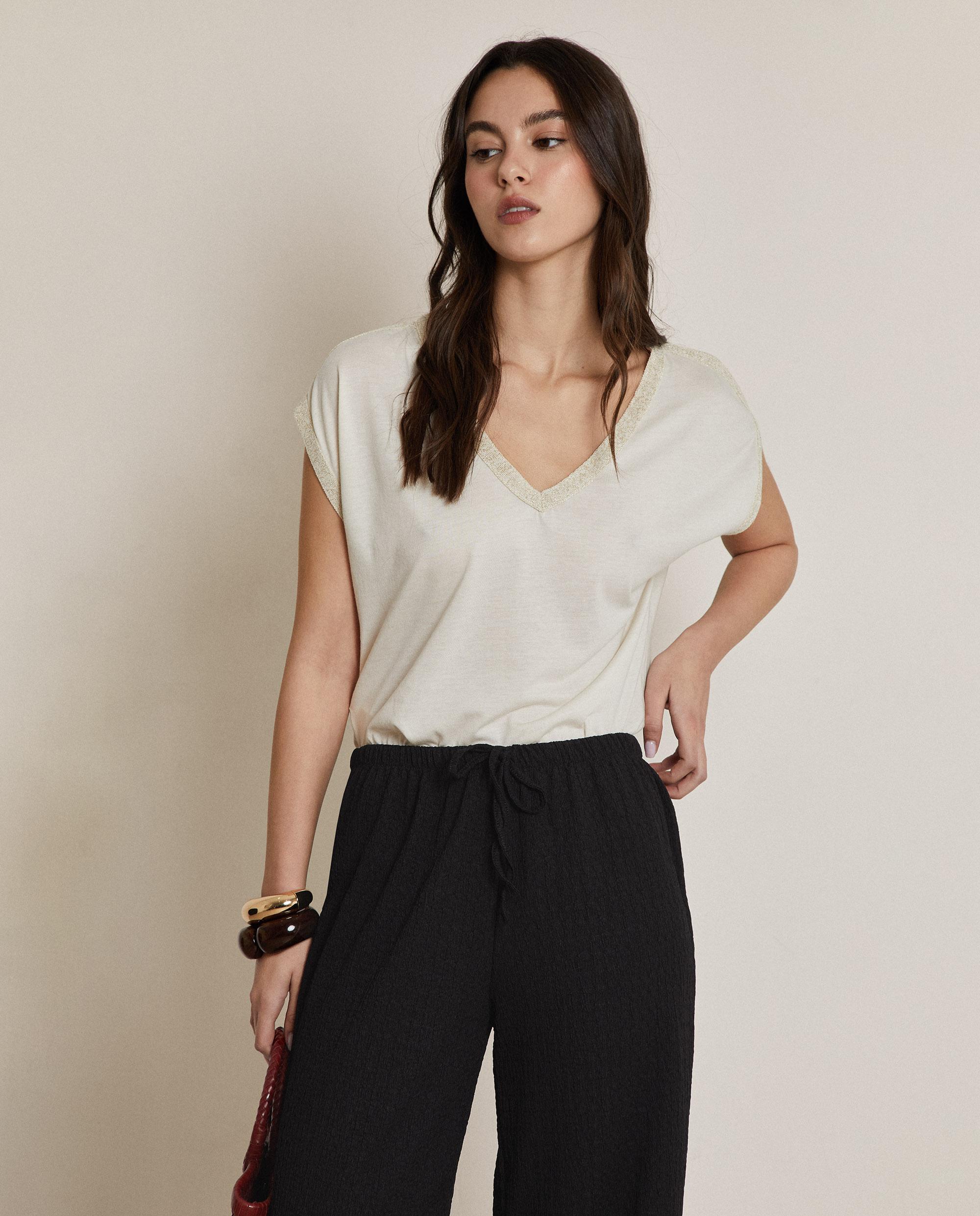 Trucco - Camiseta de mujer 100% algodón con bordado en lurex.