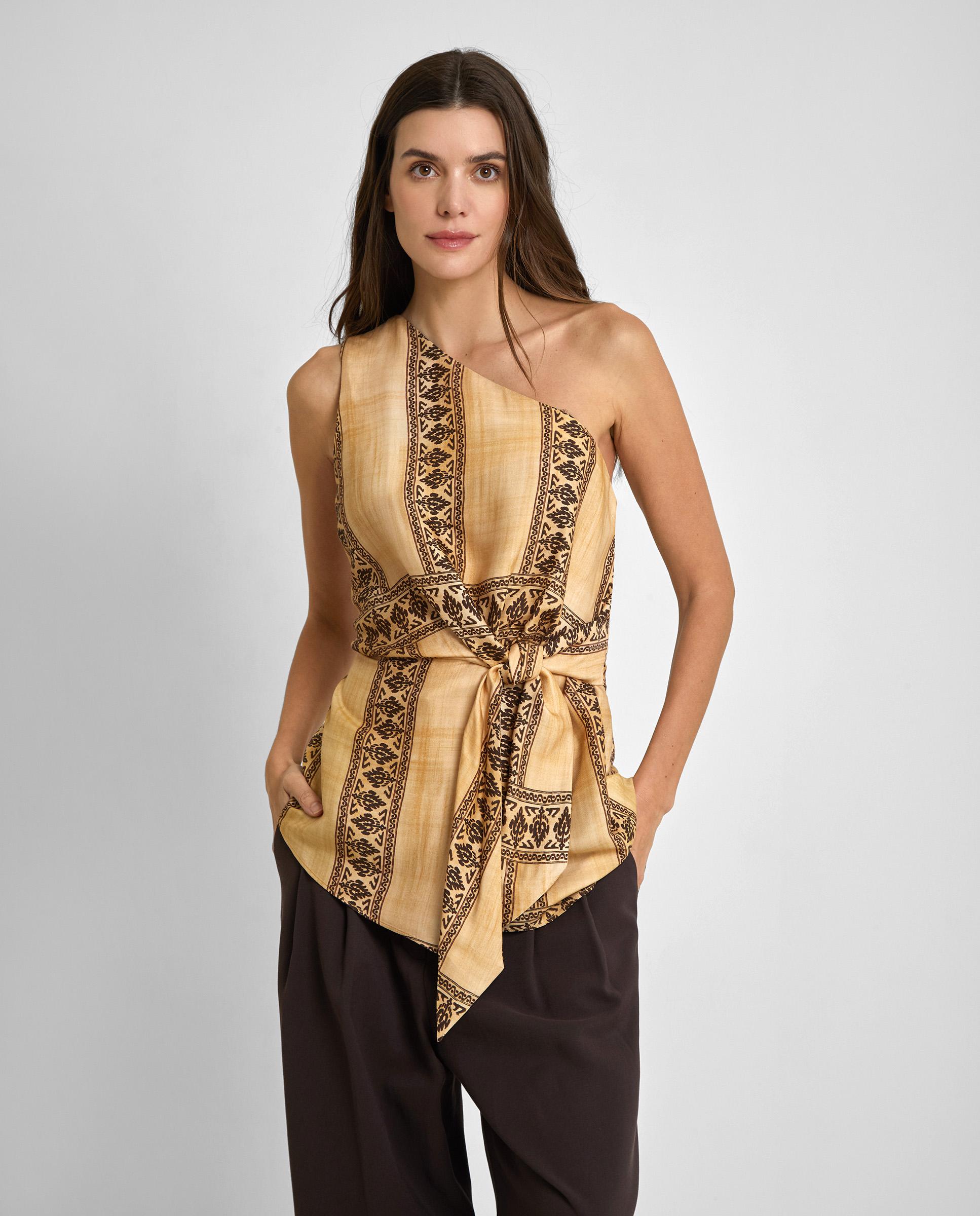 Top de mujer asimétrico estampado - Trucco - Mostaza Mostaza-1