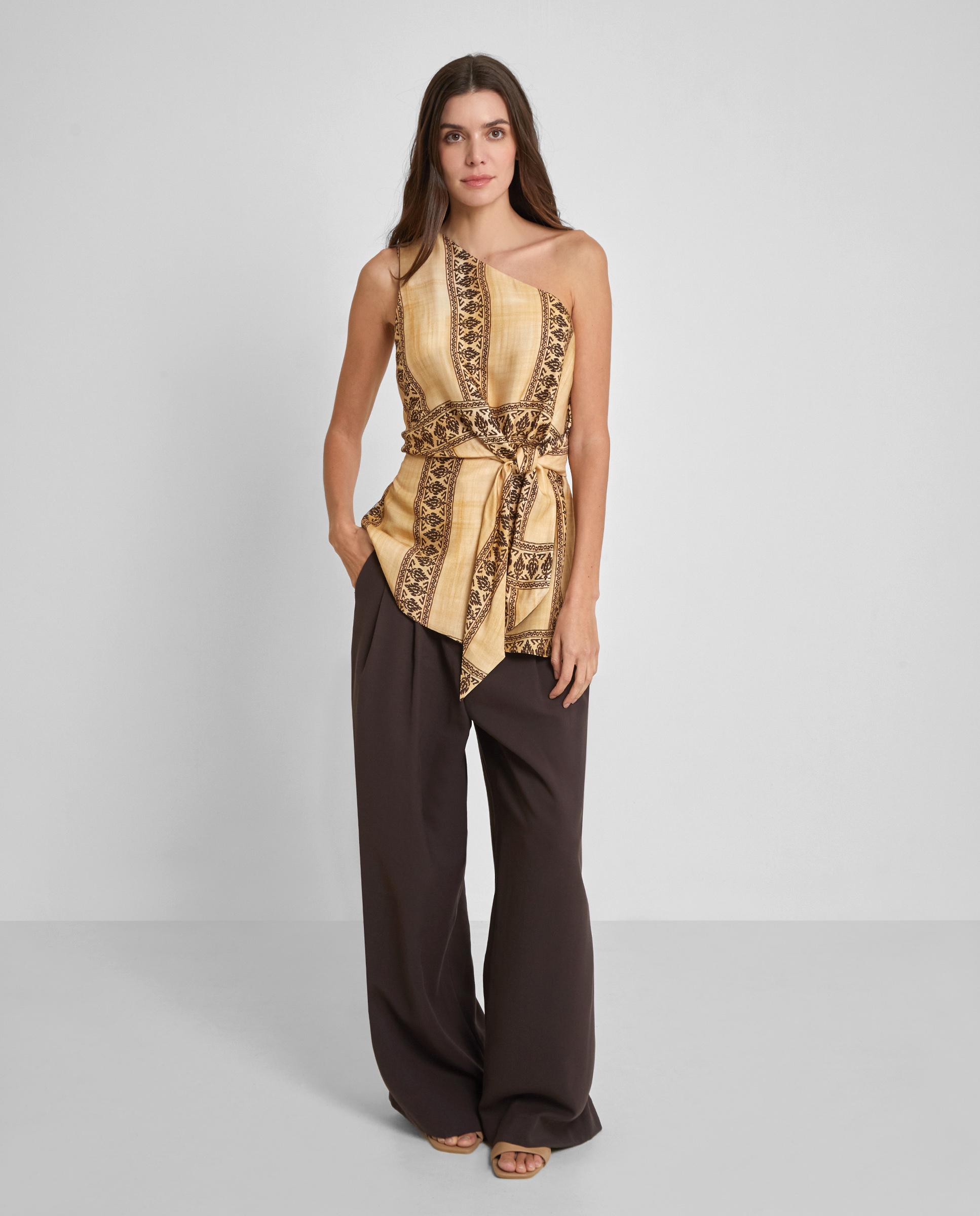 Top de mujer asimétrico estampado - Trucco - Mostaza Mostaza-3