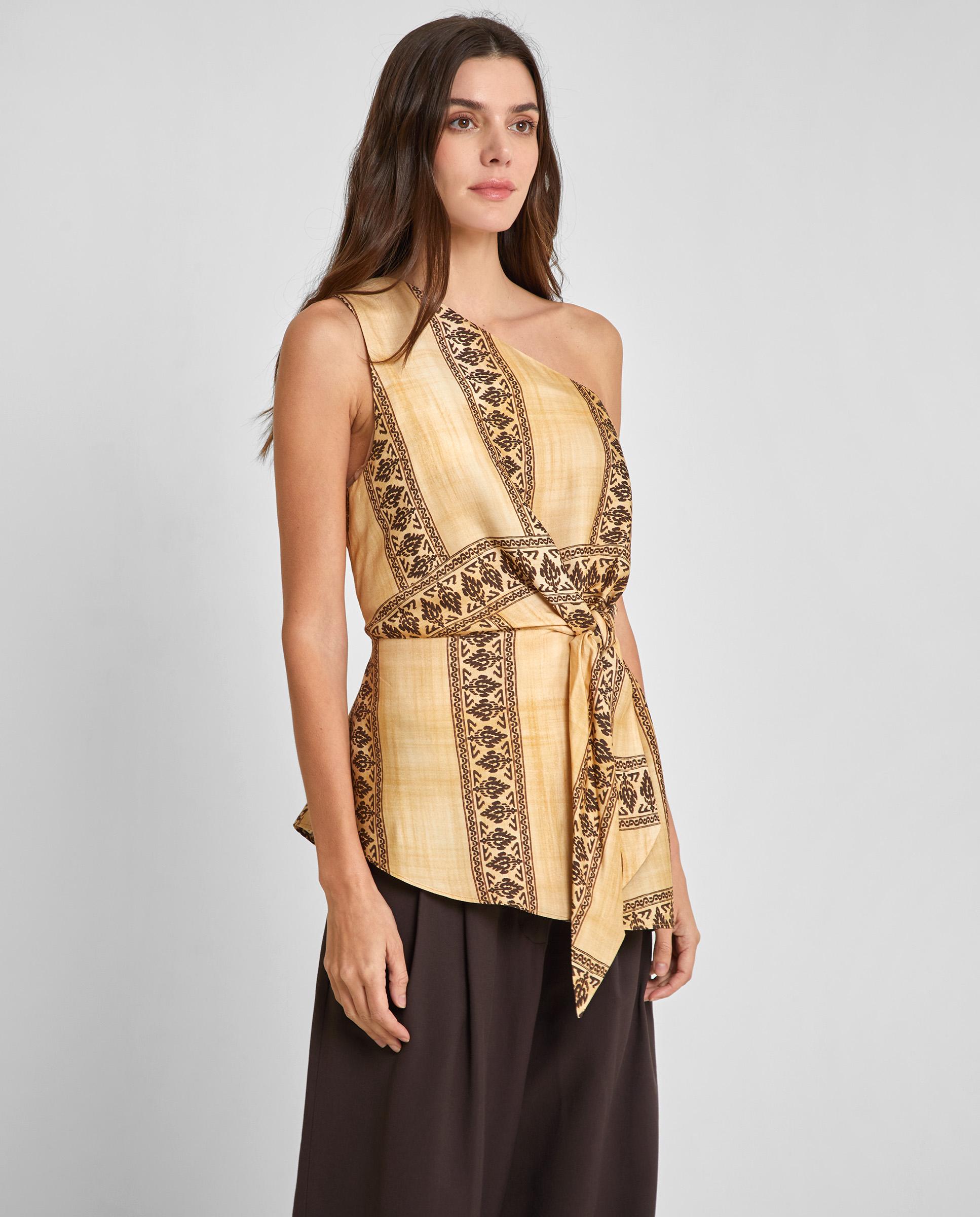Top de mujer asimétrico estampado - Trucco - Mostaza Mostaza-5