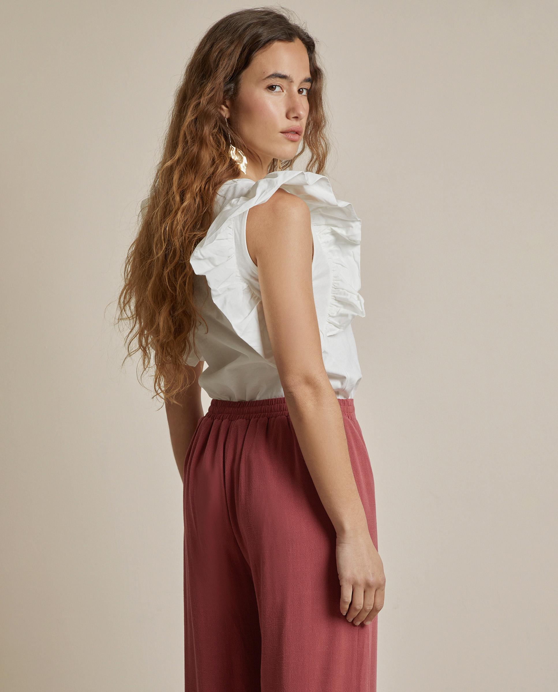 Camiseta de mujer 100% algodón con manga con volantes - Trucco - Blanco Blanco-2