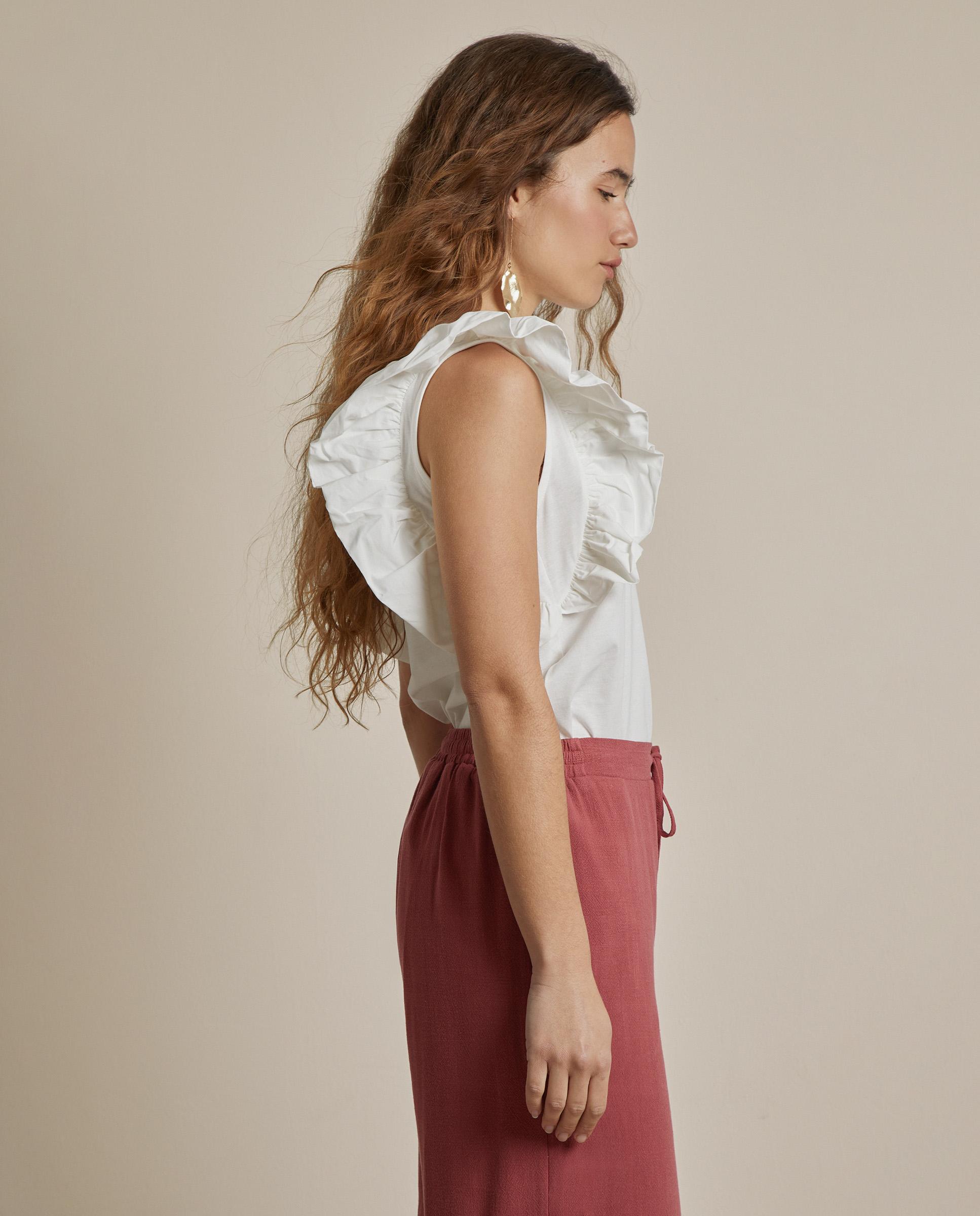 Camiseta de mujer 100% algodón con manga con volantes - Trucco - Blanco Blanco-3