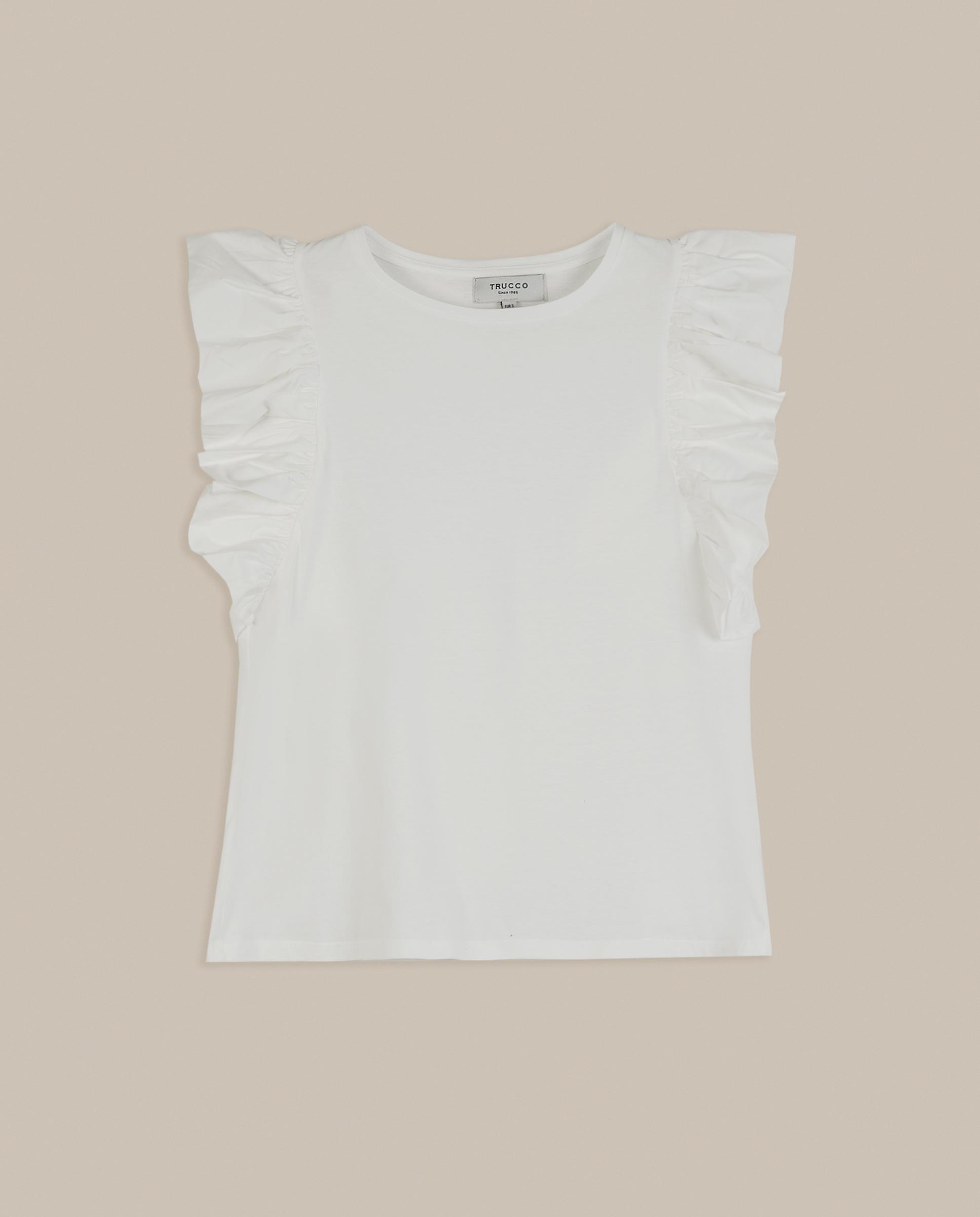 Camiseta de mujer 100% algodón con manga con volantes - Trucco - Blanco Blanco-4