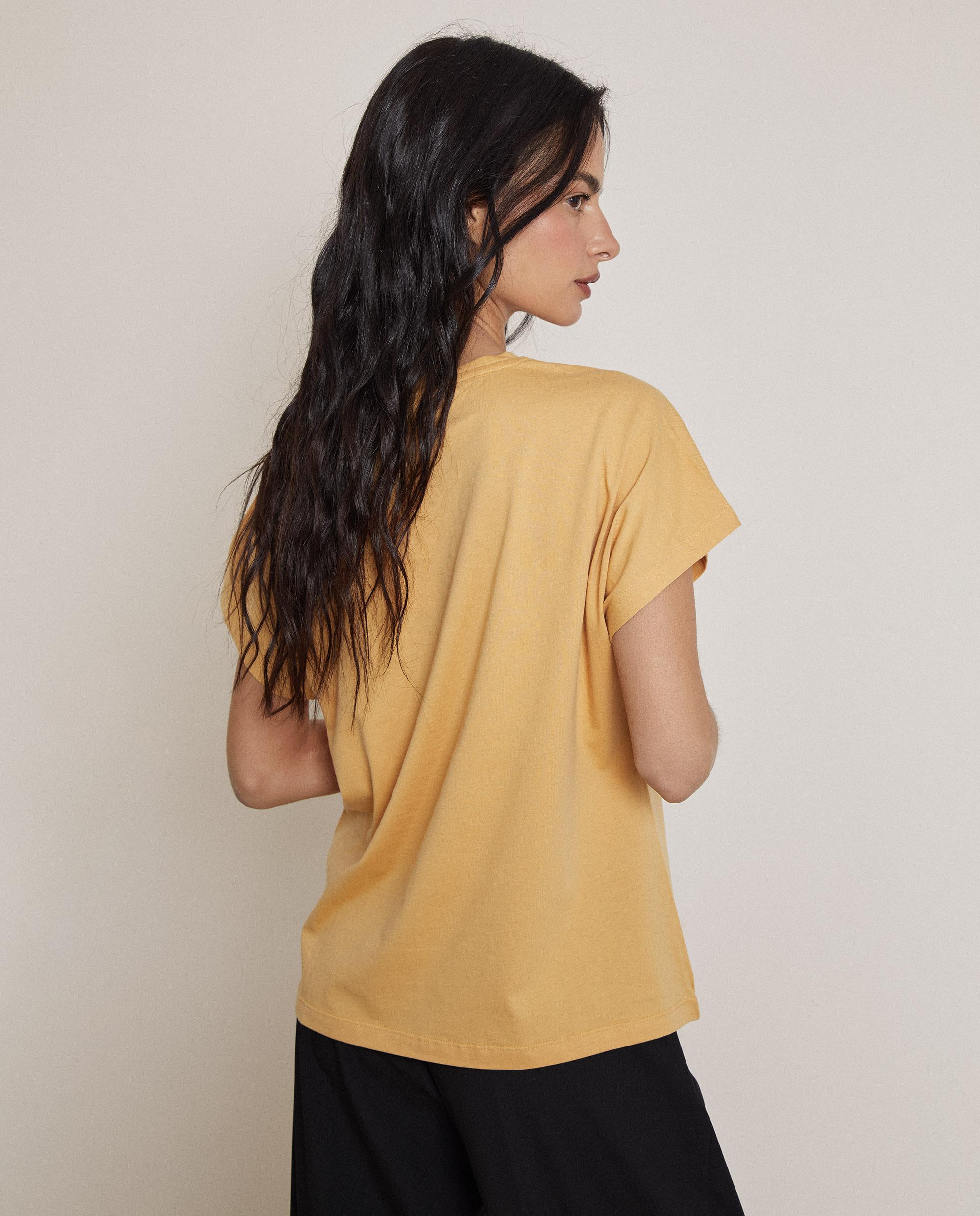 Camiseta de mujer 100% algodón con calado en los hombros - Trucco - Amarillo Mostaza-2