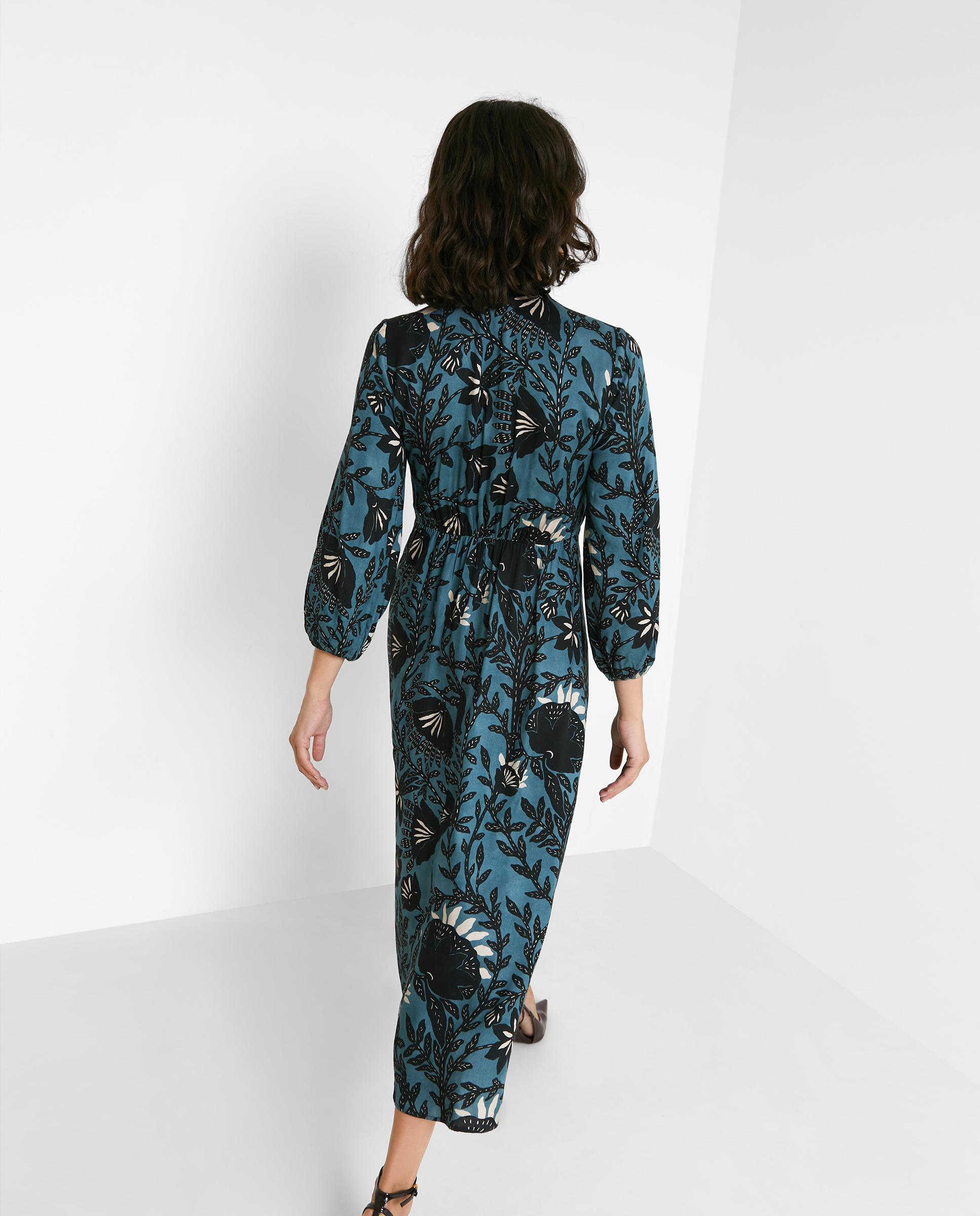 Vestido midi estampado con cuello pico - Trucco - Azul índigo Azul índigo-6