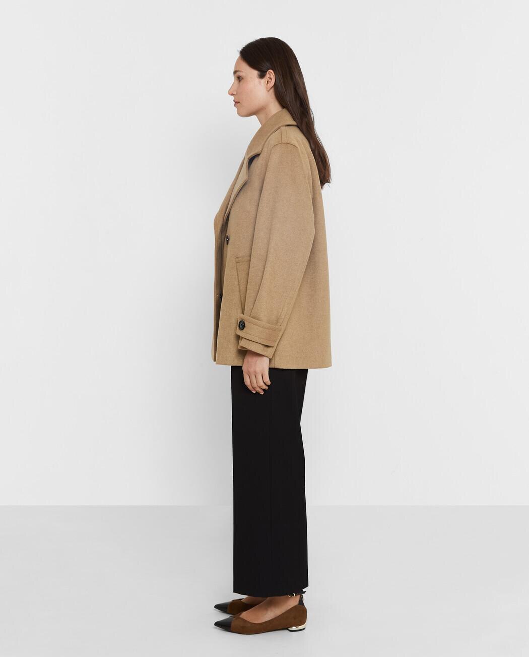 Abrigo de paño de mujer corto con cuello solapa - Trucco - Camel Camel-2