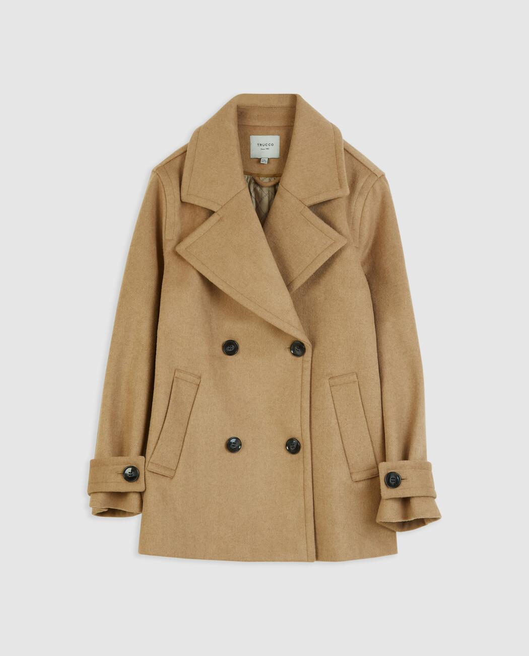 Abrigo de paño de mujer corto con cuello solapa - Trucco - Camel Camel-4