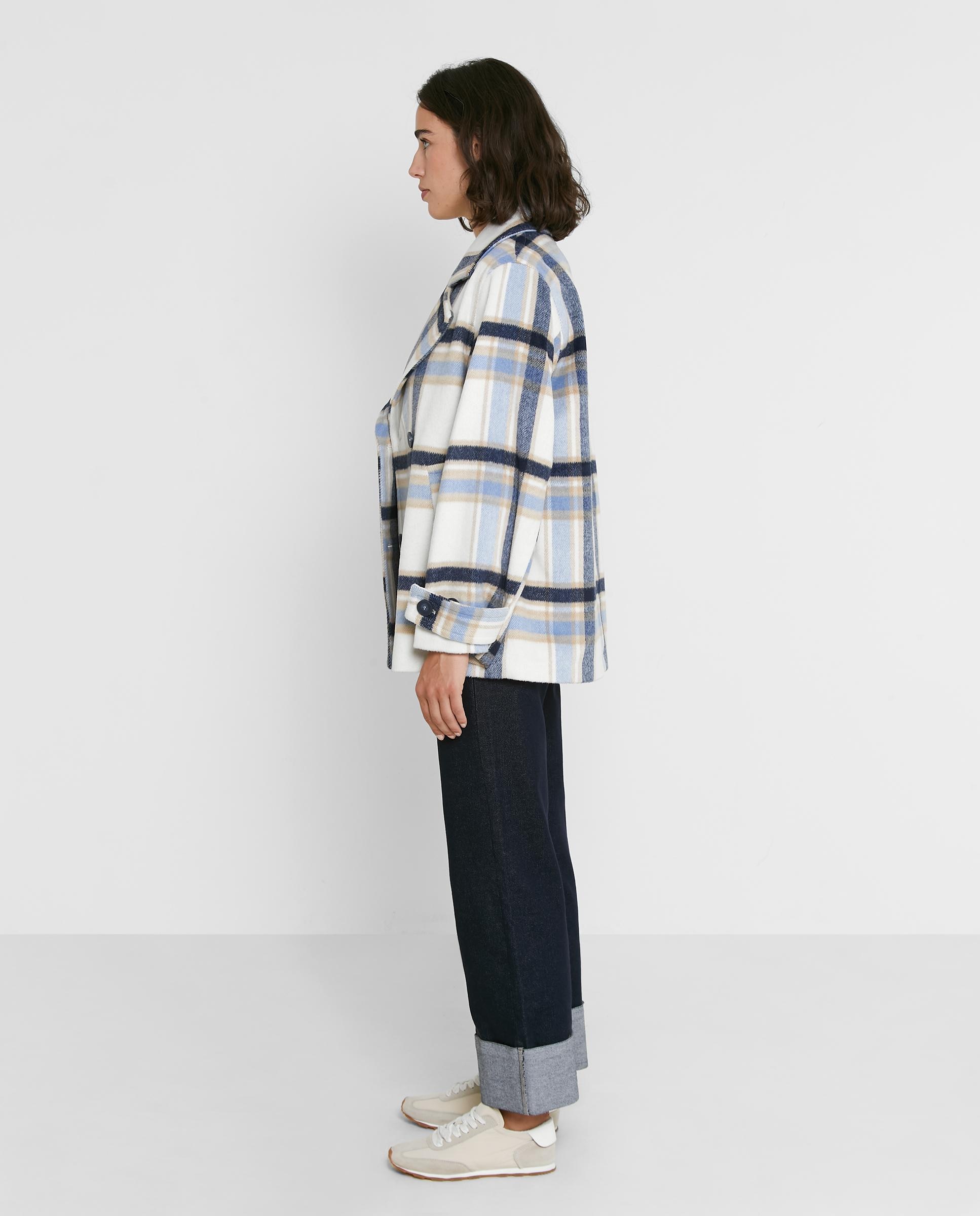 Abrigo de paño de mujer cruzado con doble botonadura - Trucco - Fresno / Blanco / Azul Fresno / Blanco / Azul-2