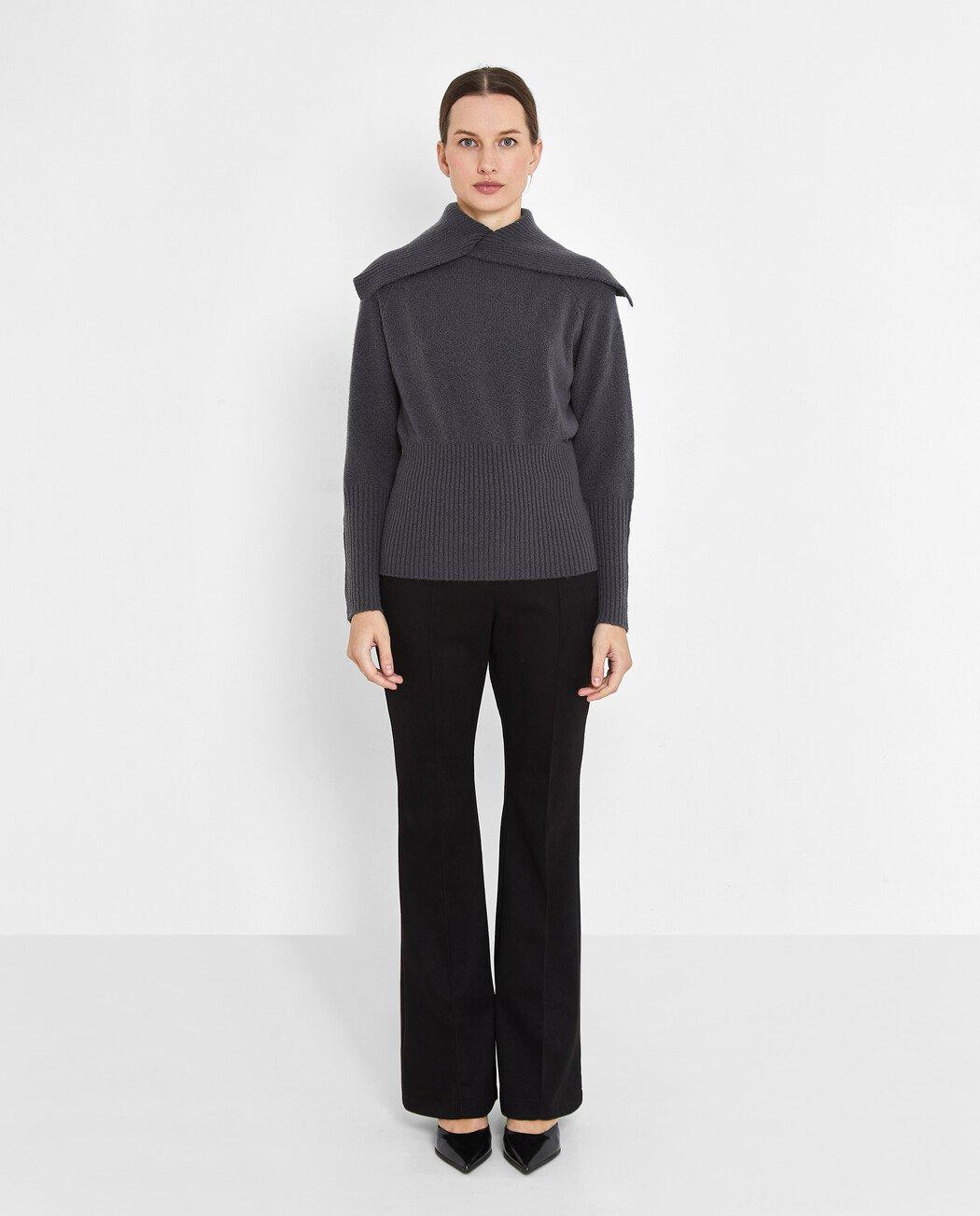 Jersey de mujer de punto con alto extragrande - Trucco - Gris marengo Gris marengo-1