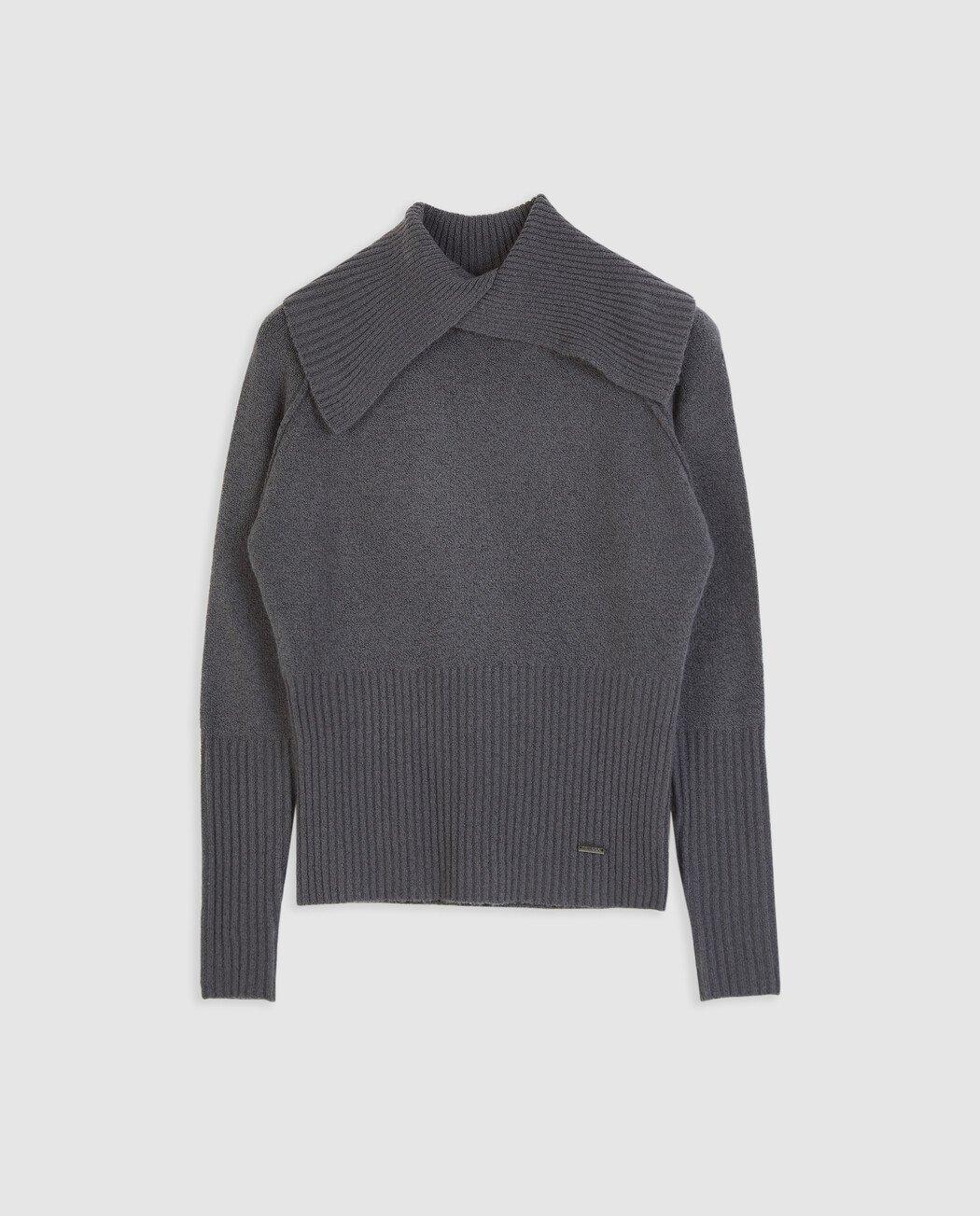Jersey de mujer de punto con alto extragrande - Trucco - Gris marengo Gris marengo-5