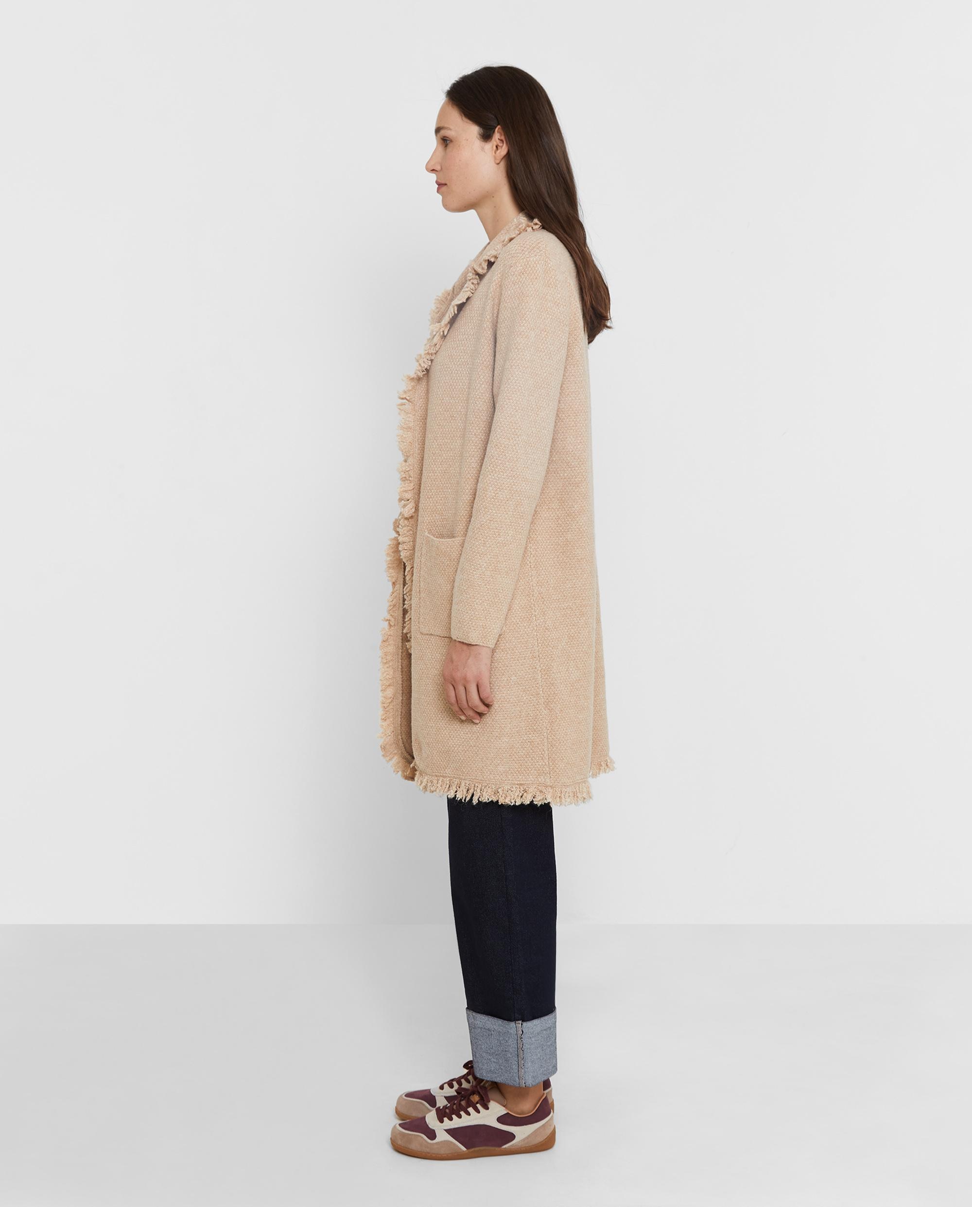 Cárdigan de mujer largo con detalle de bordes deshilachados - Trucco - Beige Beige-2