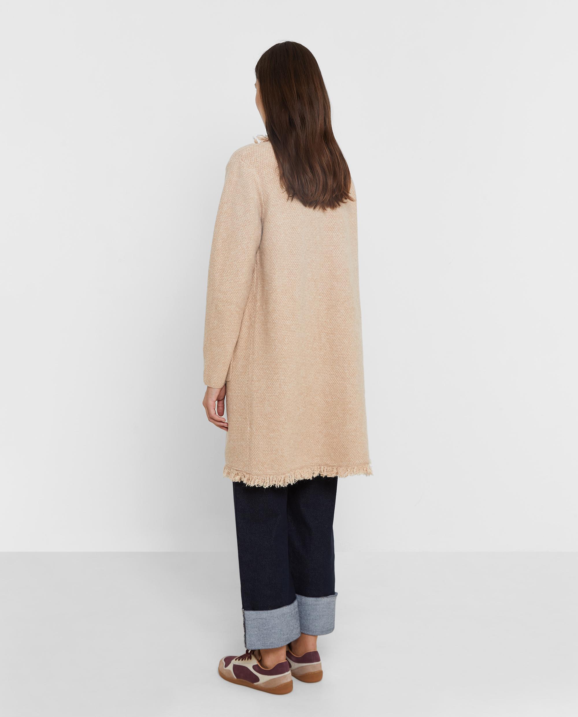 Cárdigan de mujer largo con detalle de bordes deshilachados - Trucco - Beige Beige-3