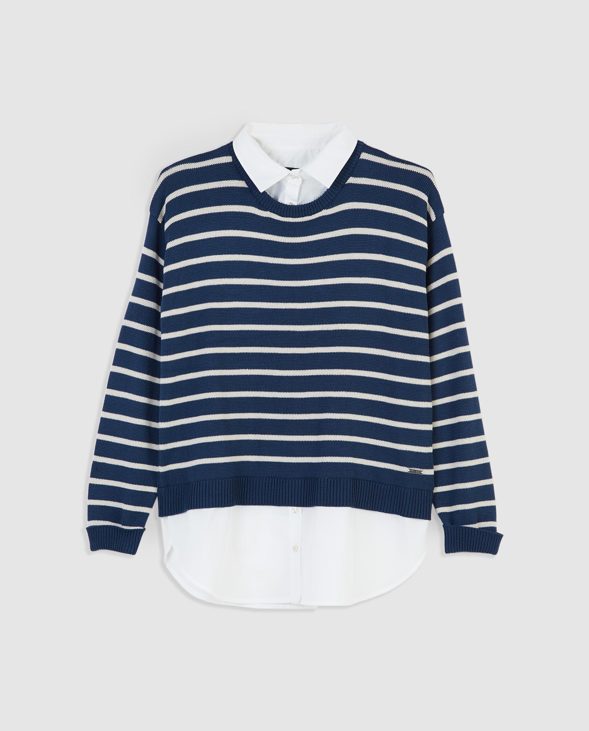 Jersey de mujer de punto con estampado de rayas - Trucco - Azul marino Azul marino-4