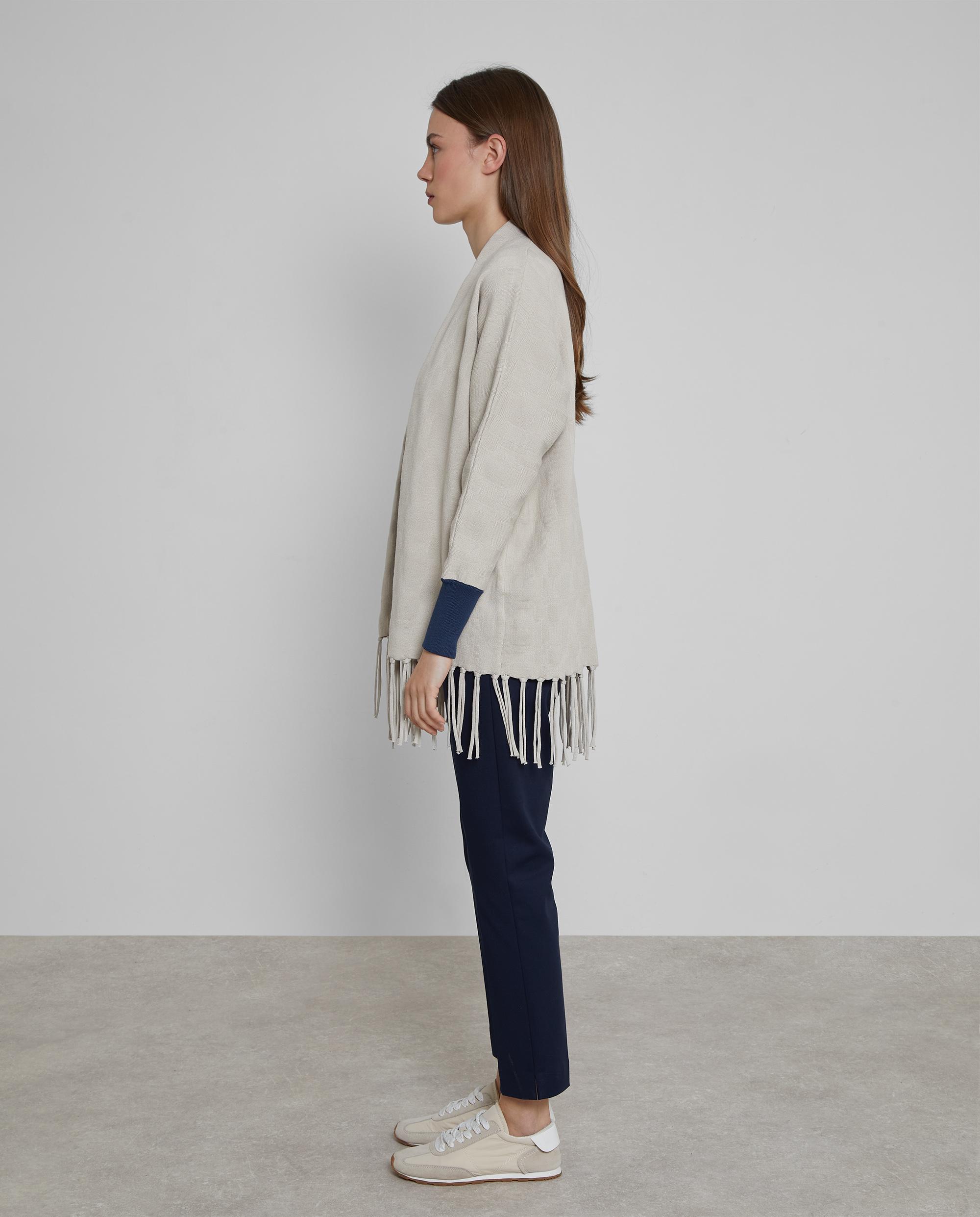 Chaqueta de mujer abierta con flecos - Trucco - Blanco roto Blanco roto-2