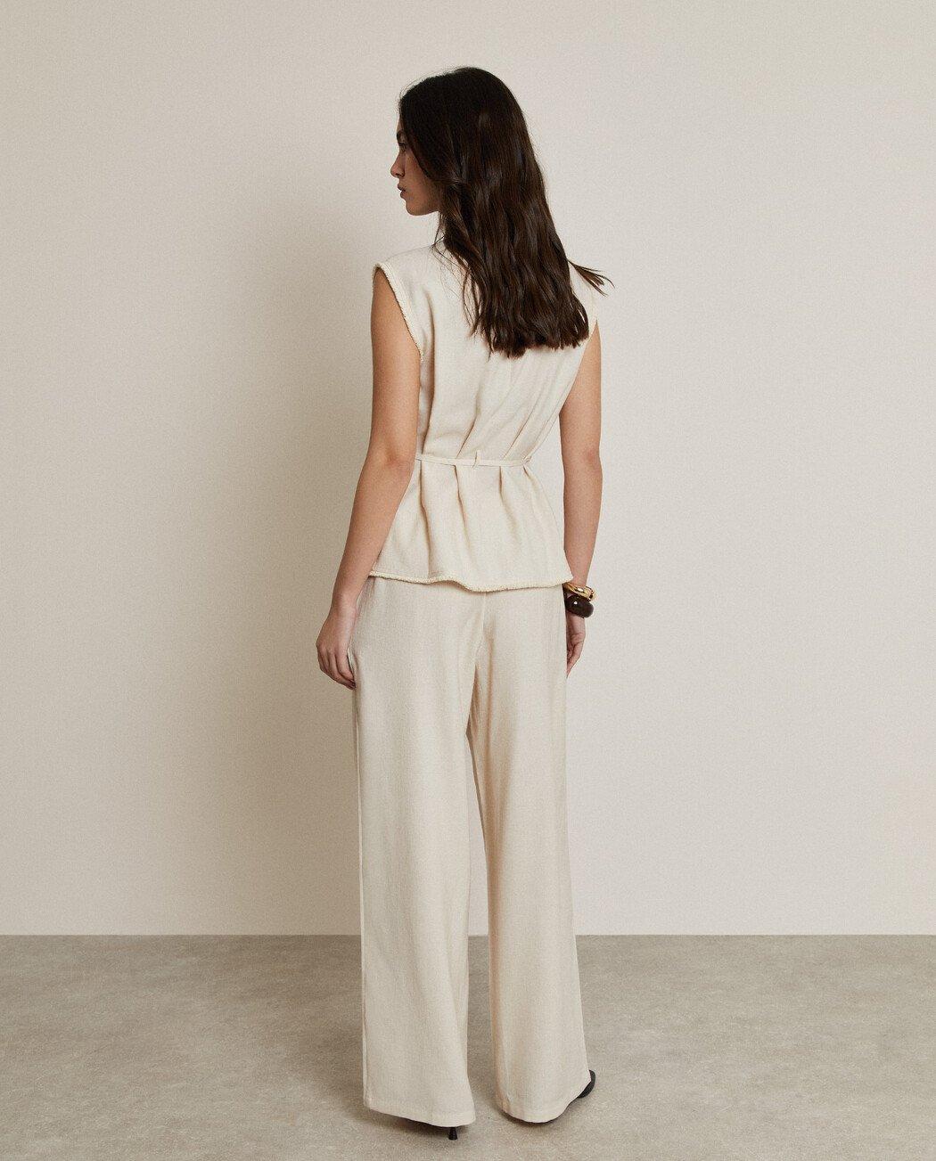 Pantalones anchos de mujer con cintura elástica y pinzas - Trucco - Crudo Crudo-3