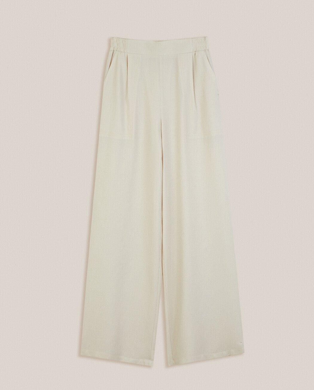 Pantalones anchos de mujer con cintura elástica y pinzas - Trucco - Crudo Crudo-4