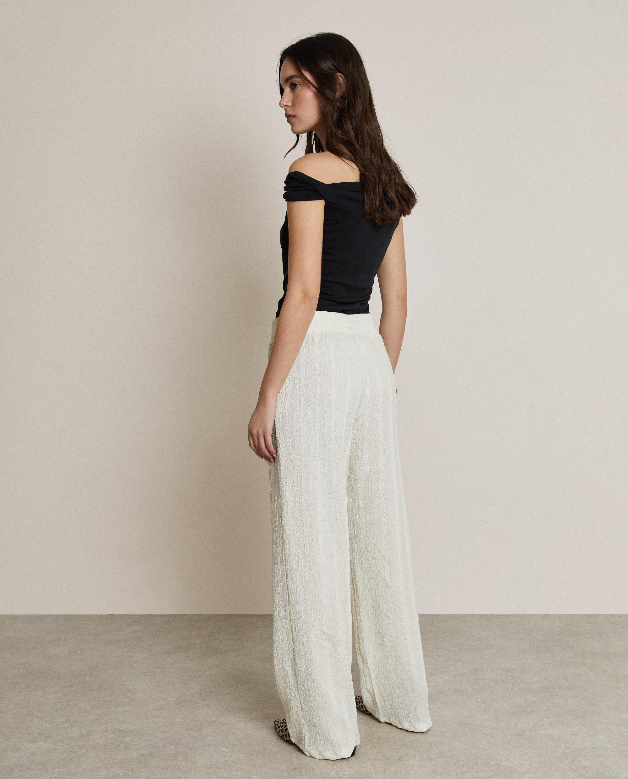 Pantalones anchos de mujer con textura y cintura elástica - Trucco - Blanco Blanco-3