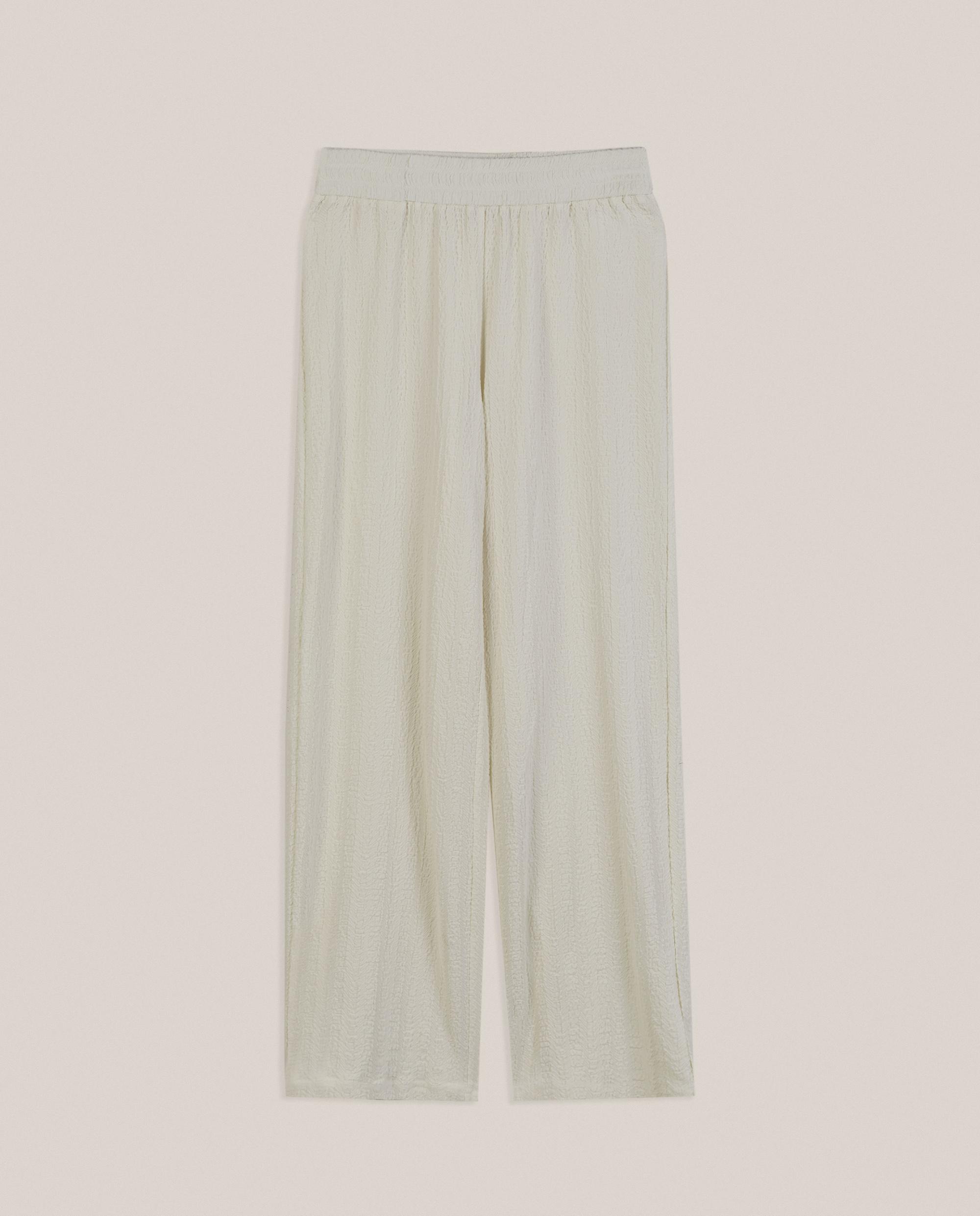 Pantalones anchos de mujer con textura y cintura elástica - Trucco - Blanco Blanco-4