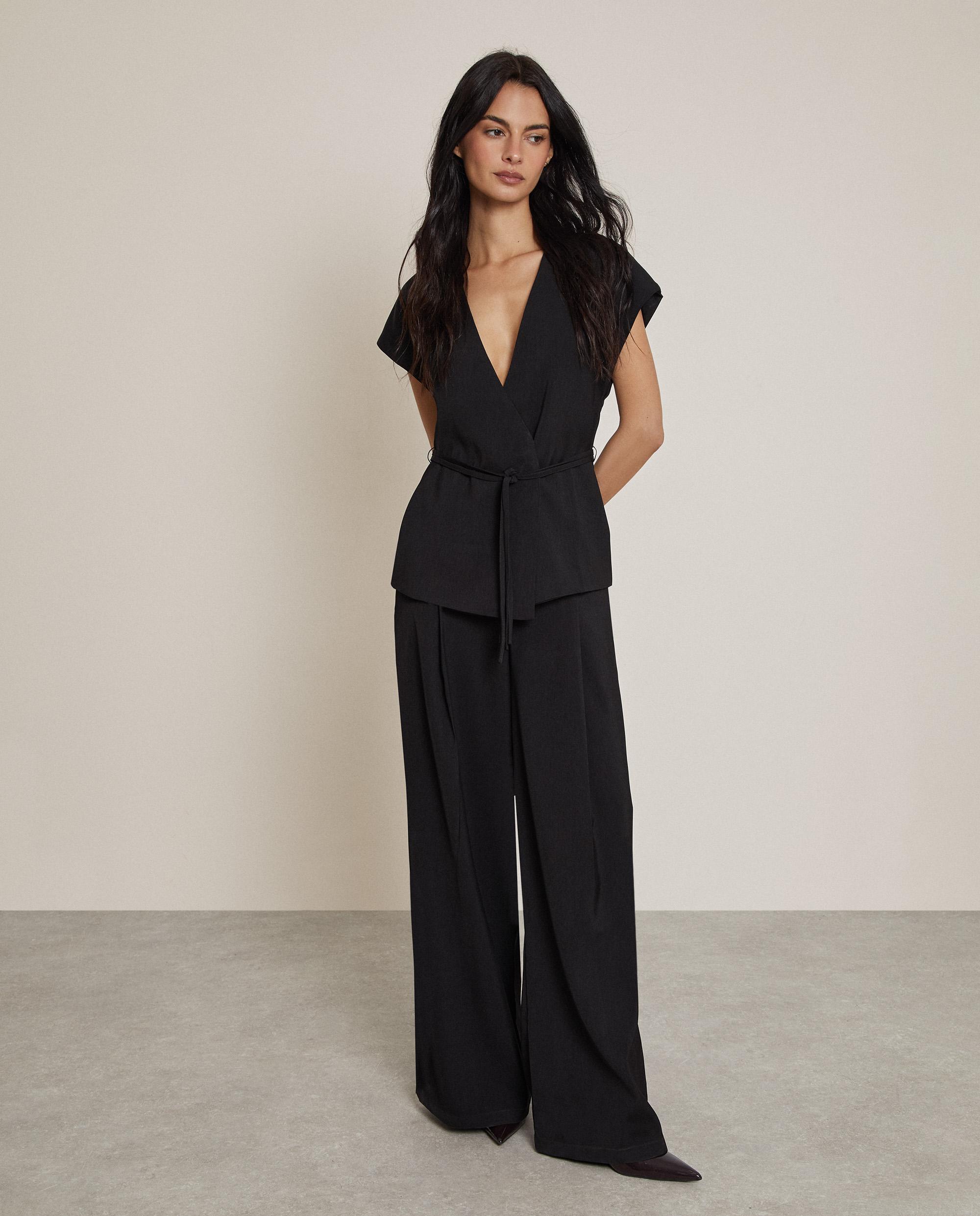 Chaleco de mujer largo con cinturón - Trucco - Negro Negro-2