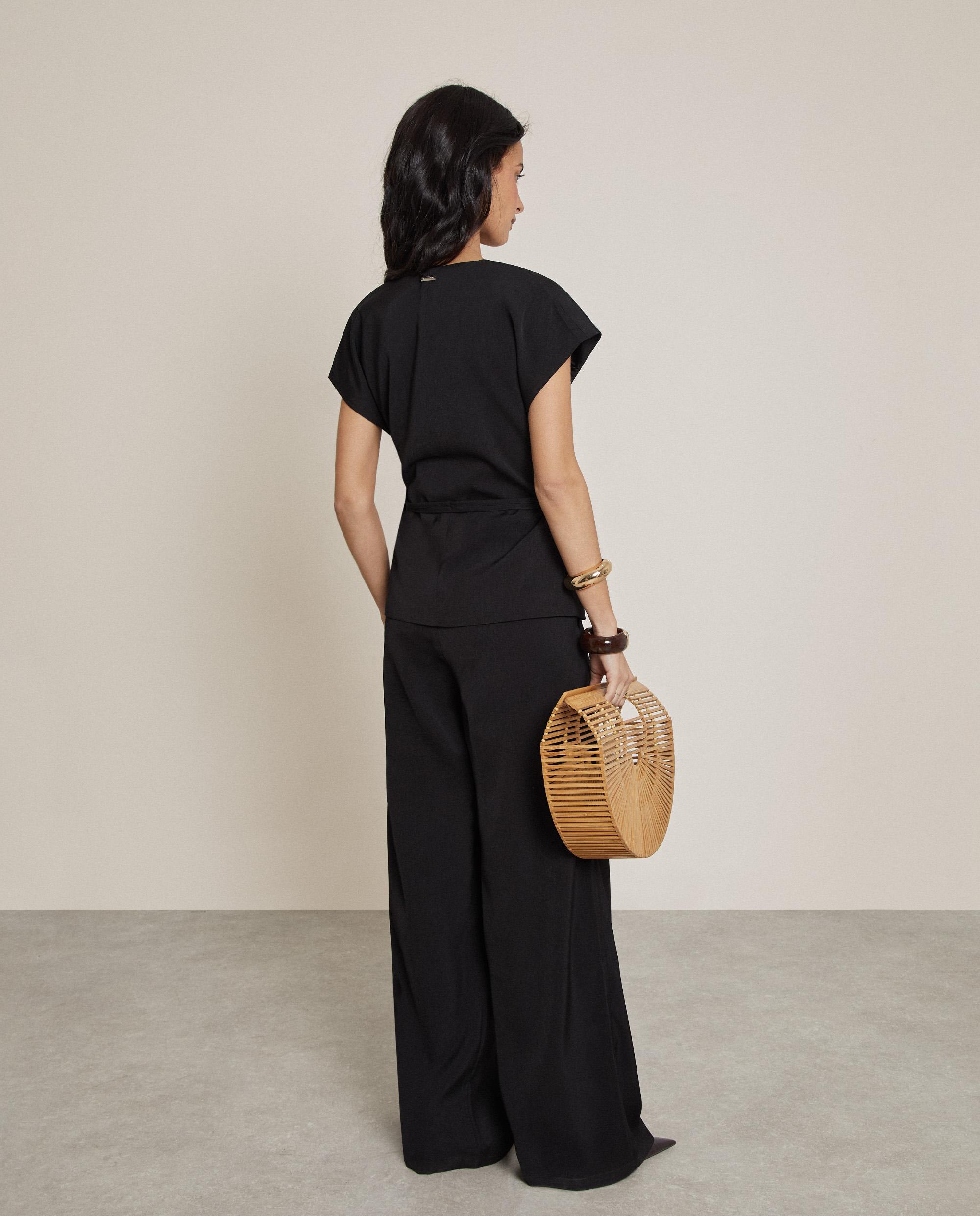 Chaleco de mujer largo con cinturón - Trucco - Negro Negro-3