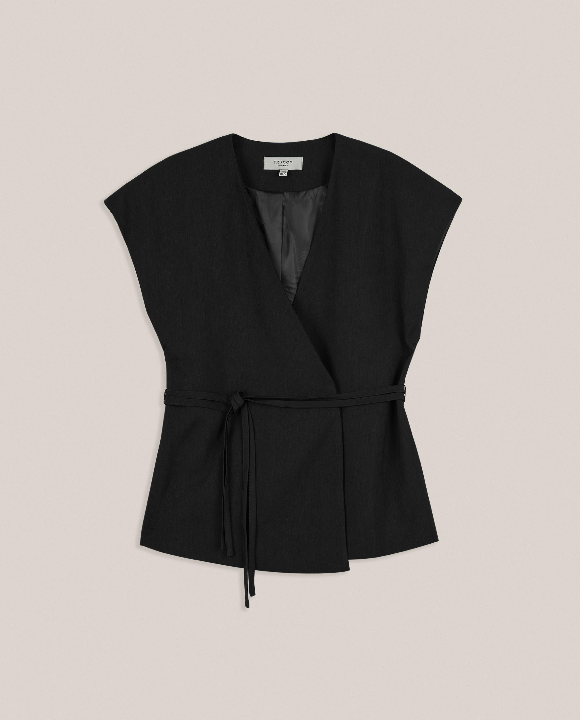 Chaleco de mujer largo con cinturón - Trucco - Negro Negro-4