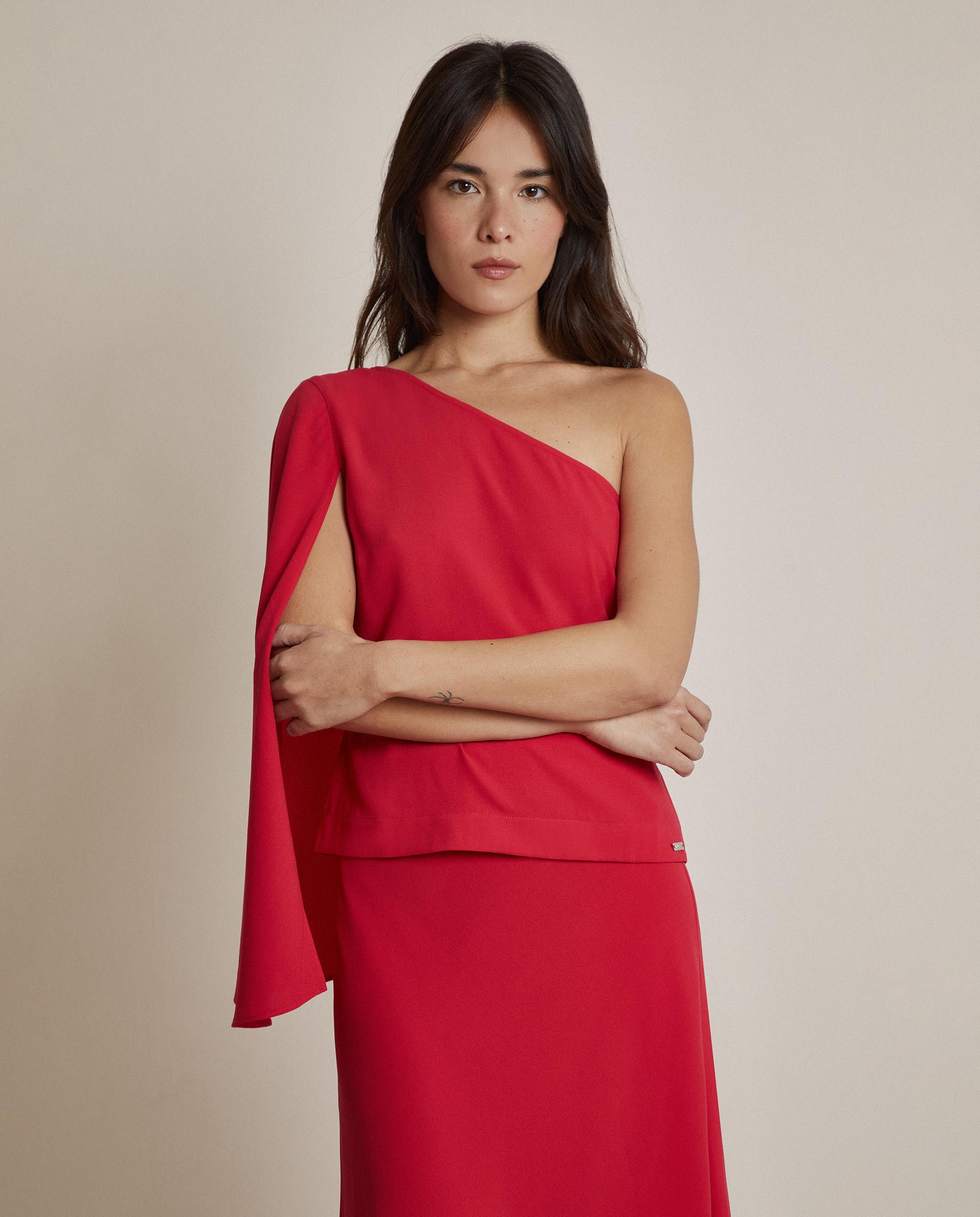 Top de mujer asimético con capa sobre un hombro - Trucco - Rojo Rojo-1