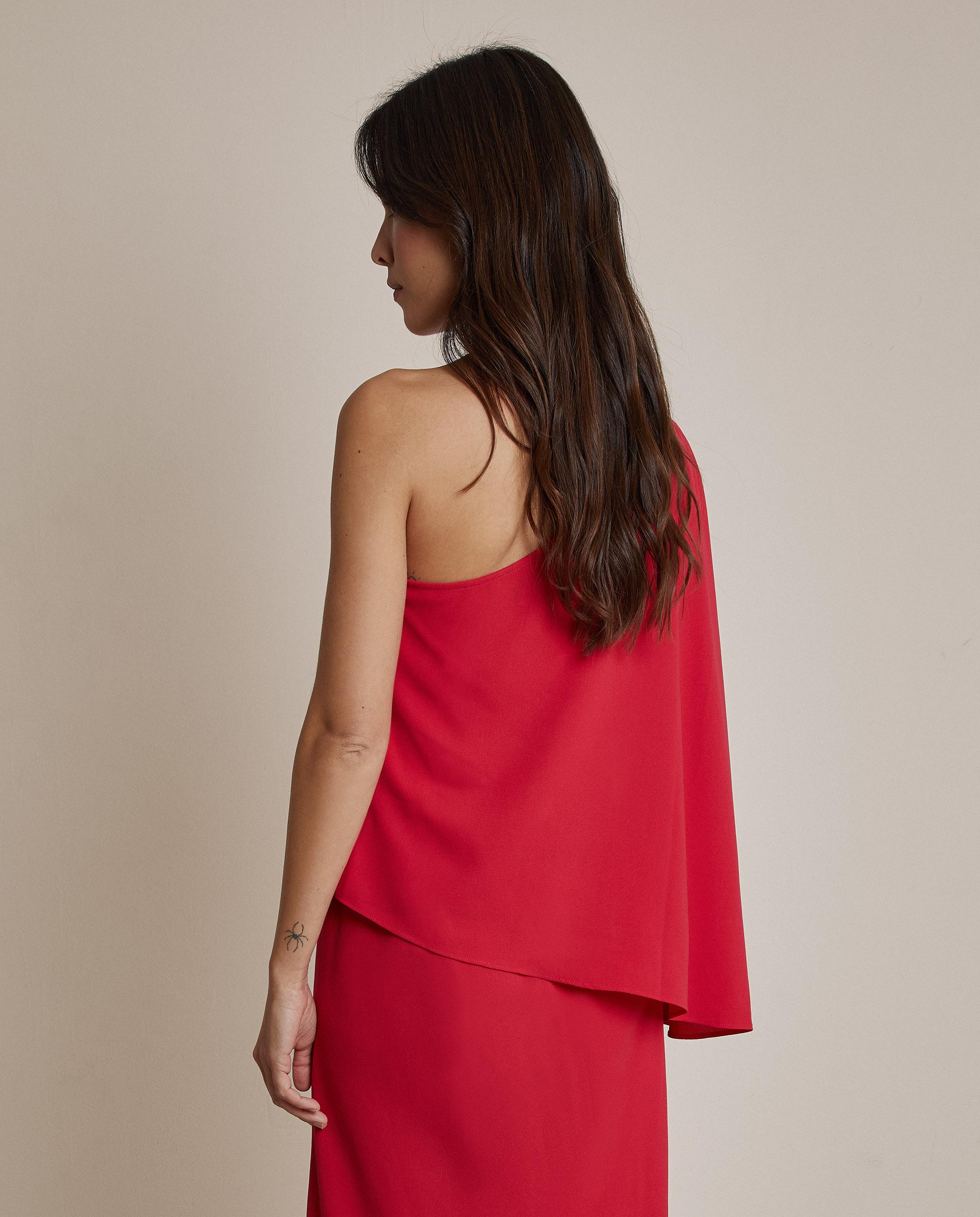 Top de mujer asimético con capa sobre un hombro - Trucco - Rojo Rojo-2