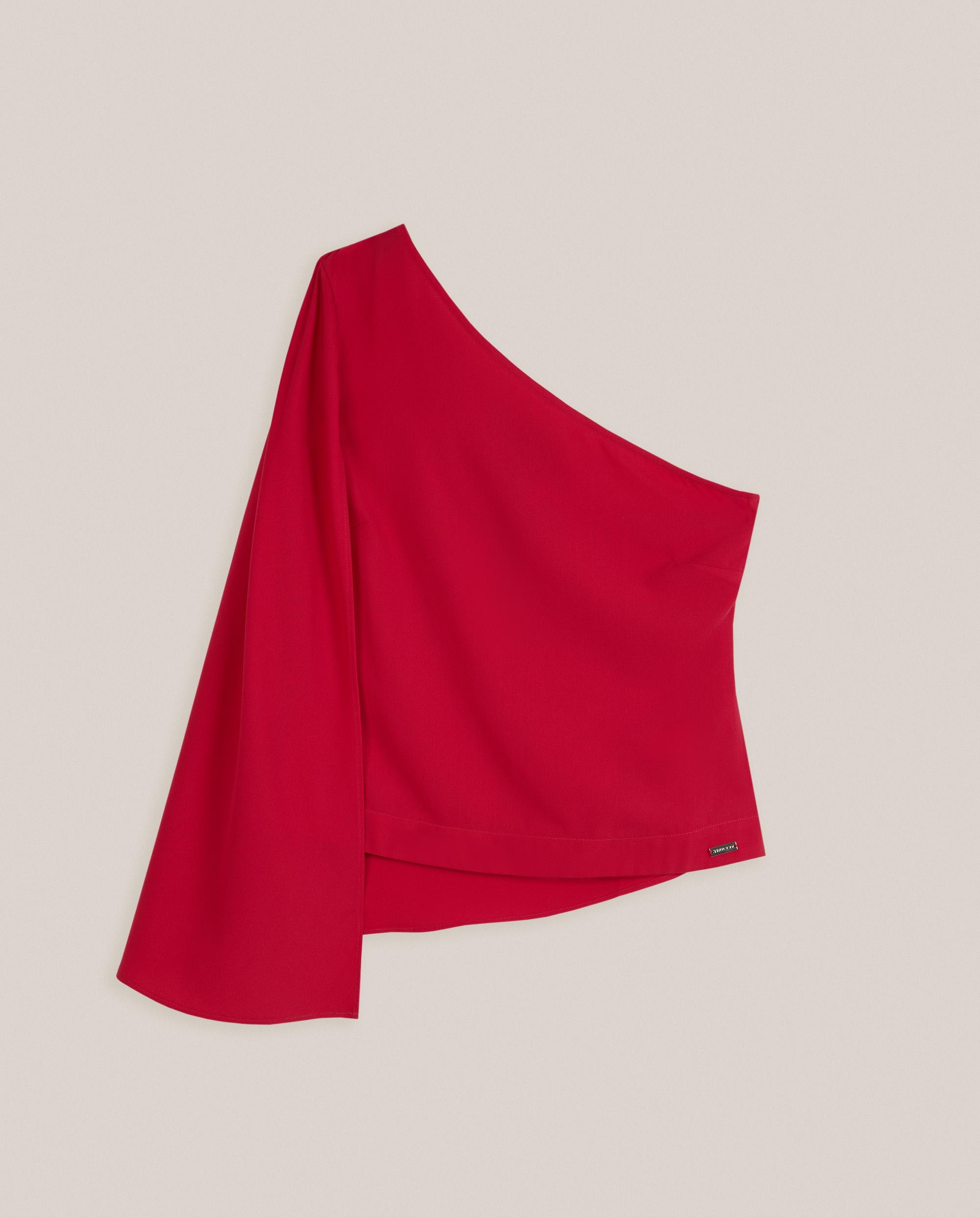 Top de mujer asimético con capa sobre un hombro - Trucco - Rojo Rojo-4