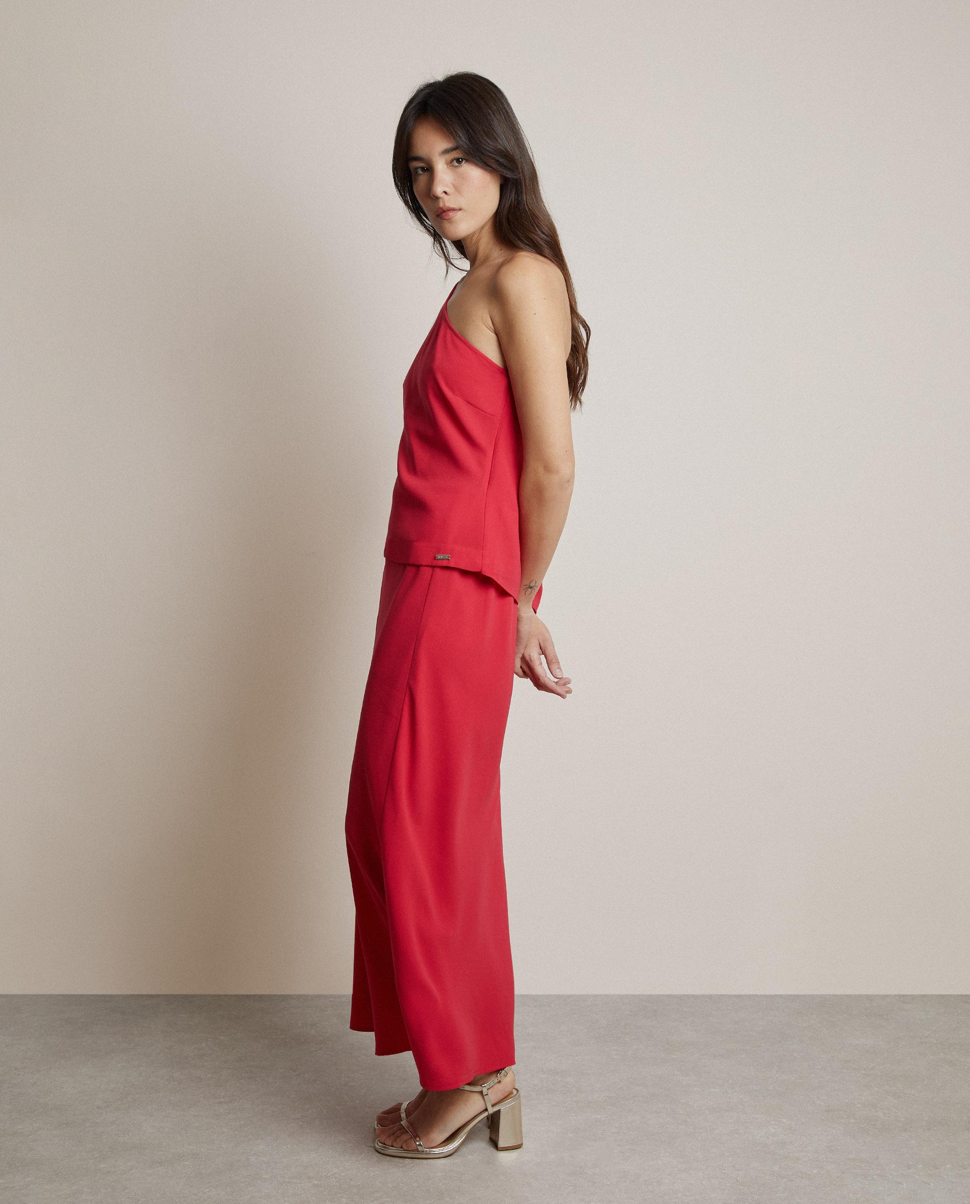 Falda larga de corte evasé con cintura elástica - Trucco - Rojo Rojo-2