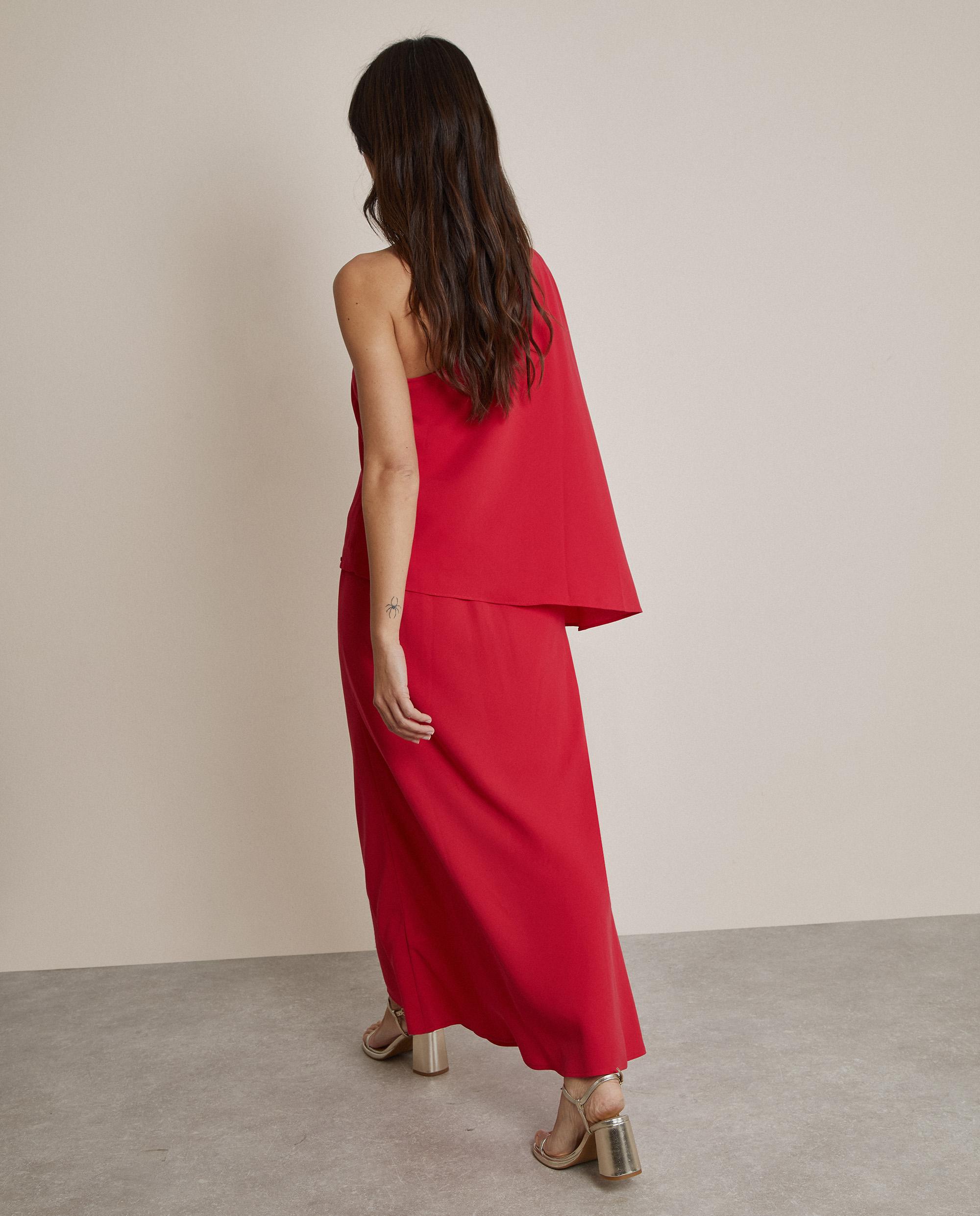 Falda larga de corte evasé con cintura elástica - Trucco - Rojo Rojo-3