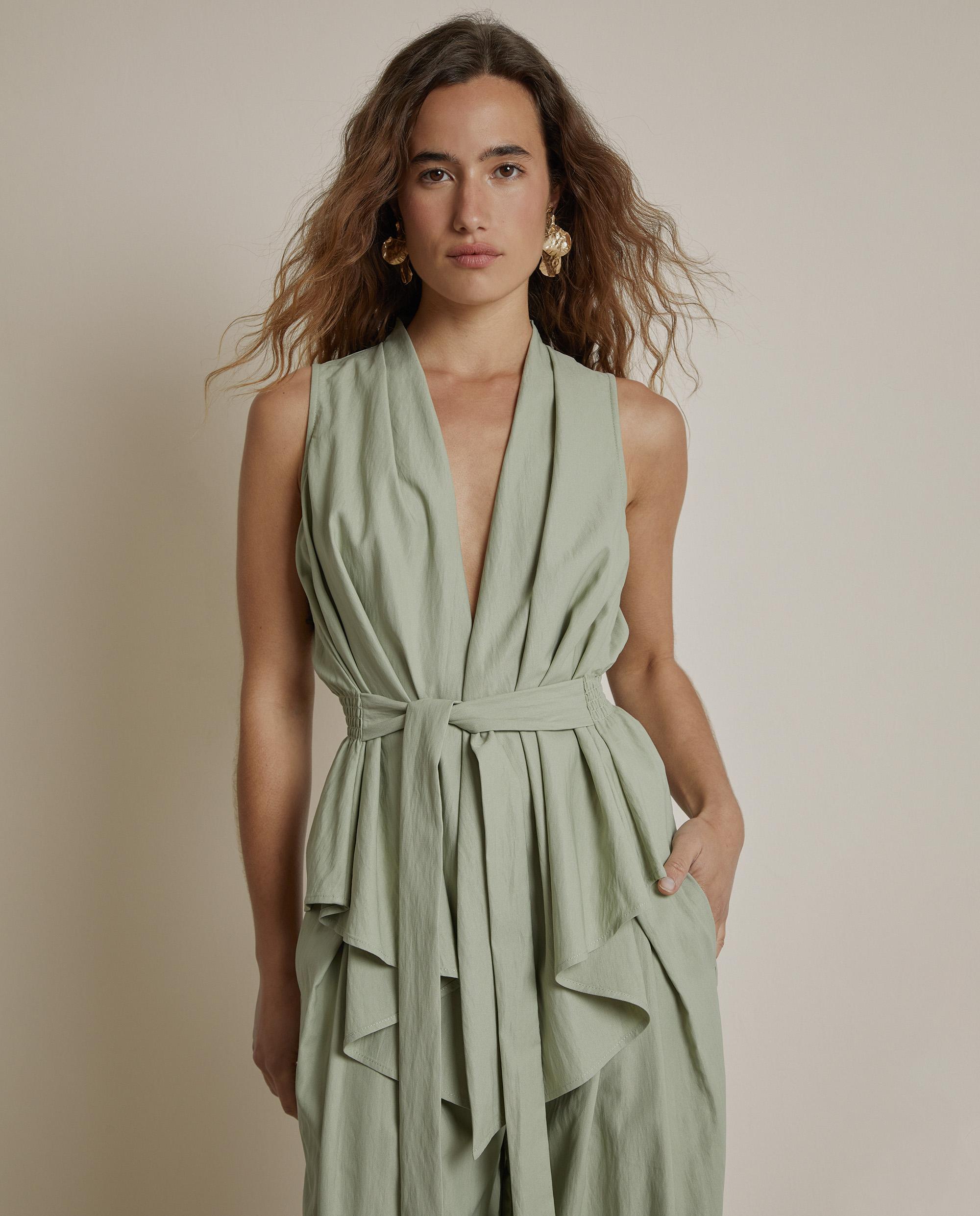 Blusa de mujer sin mangas con cinturón - Trucco - Verde anticuario Verde anticuario-1