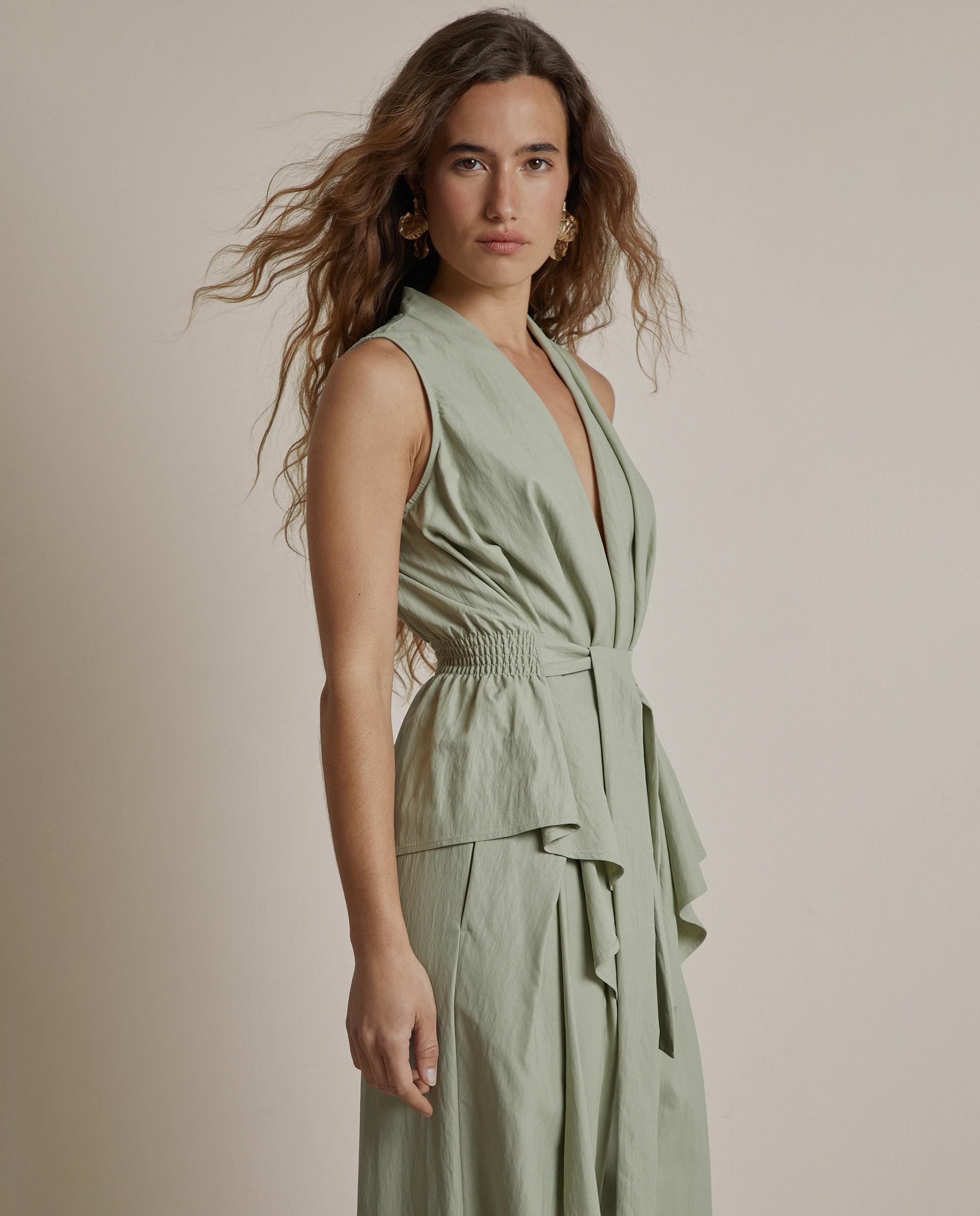 Blusa de mujer sin mangas con cinturón - Trucco - Verde anticuario Verde anticuario-2