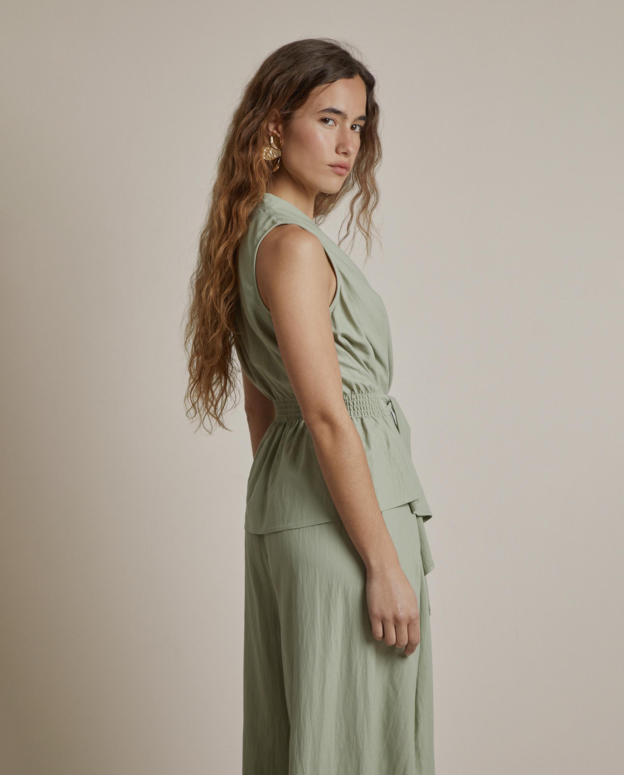 Blusa de mujer sin mangas con cinturón - Trucco - Verde anticuario Verde anticuario-3