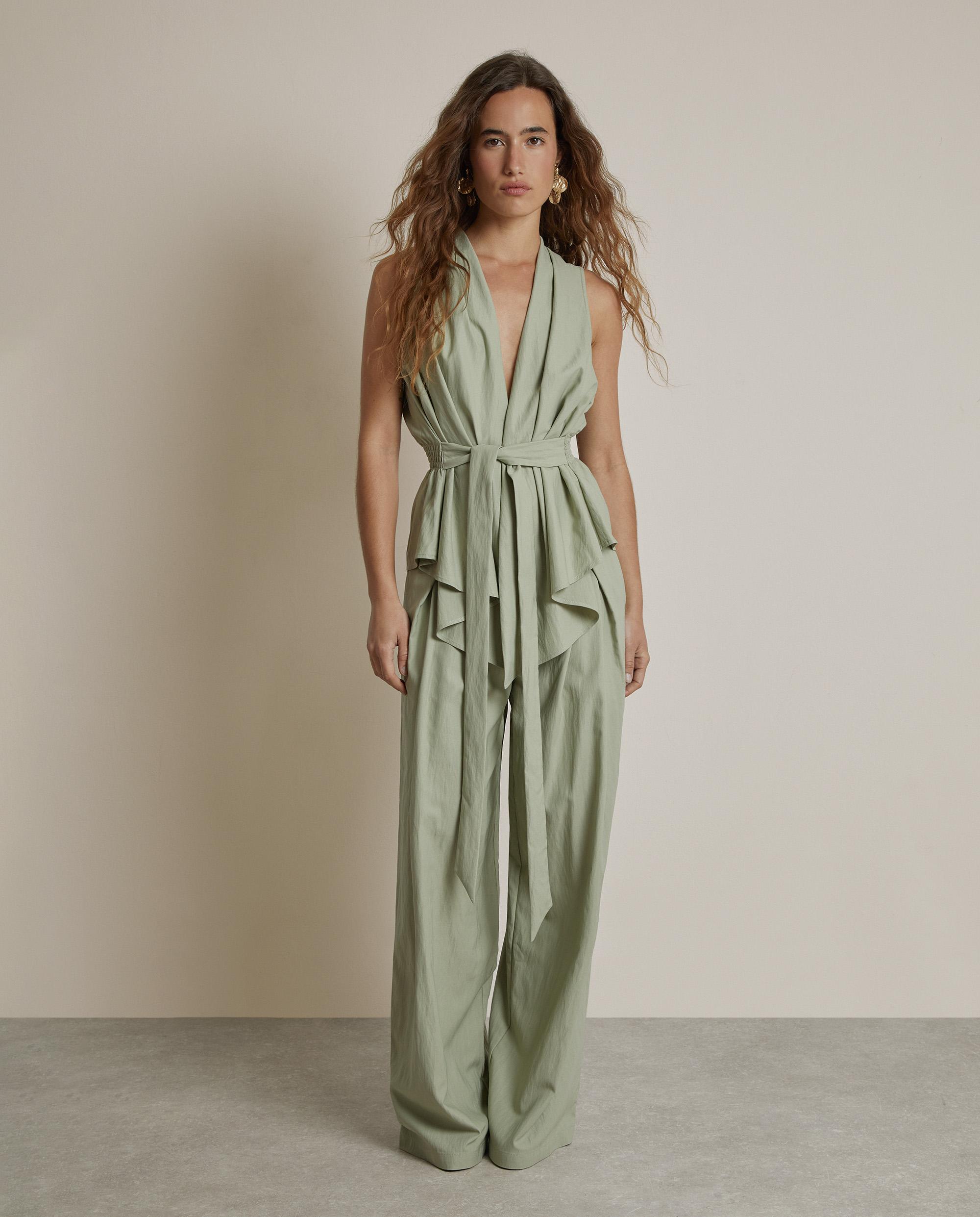 Pantalones anchos de mujer con pinzas - Trucco - Verde anticuario Verde anticuario-1