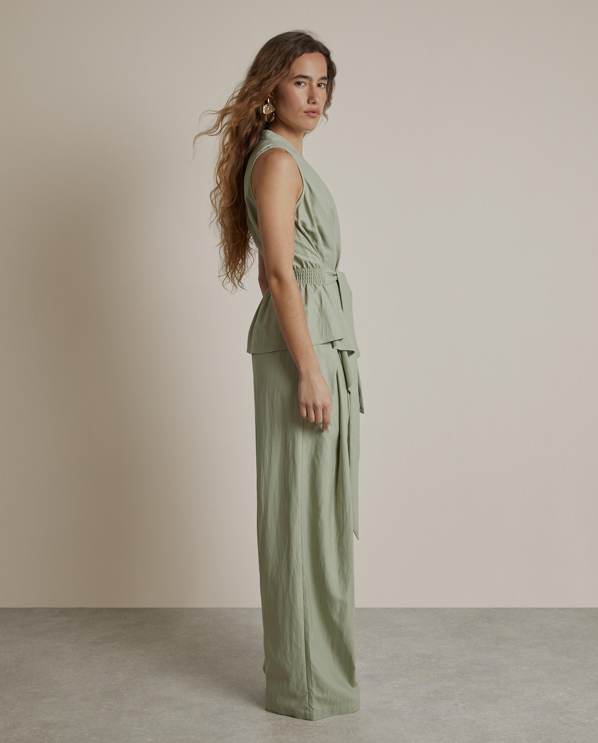 Pantalones anchos de mujer con pinzas - Trucco - Verde anticuario Verde anticuario-2