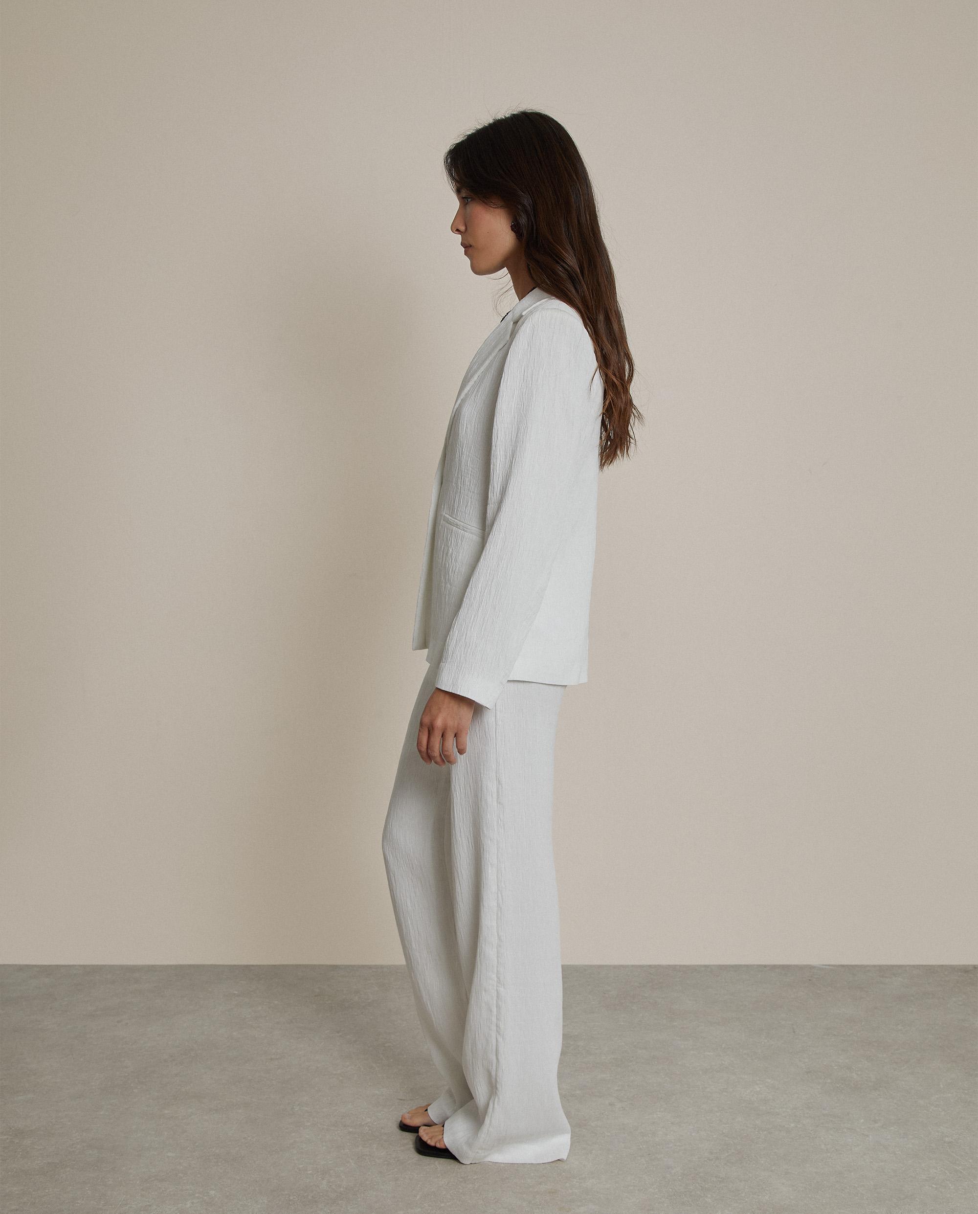 Pantalón recto de mujer con textura y cremallera lateral - Trucco - Blanco Blanco-2