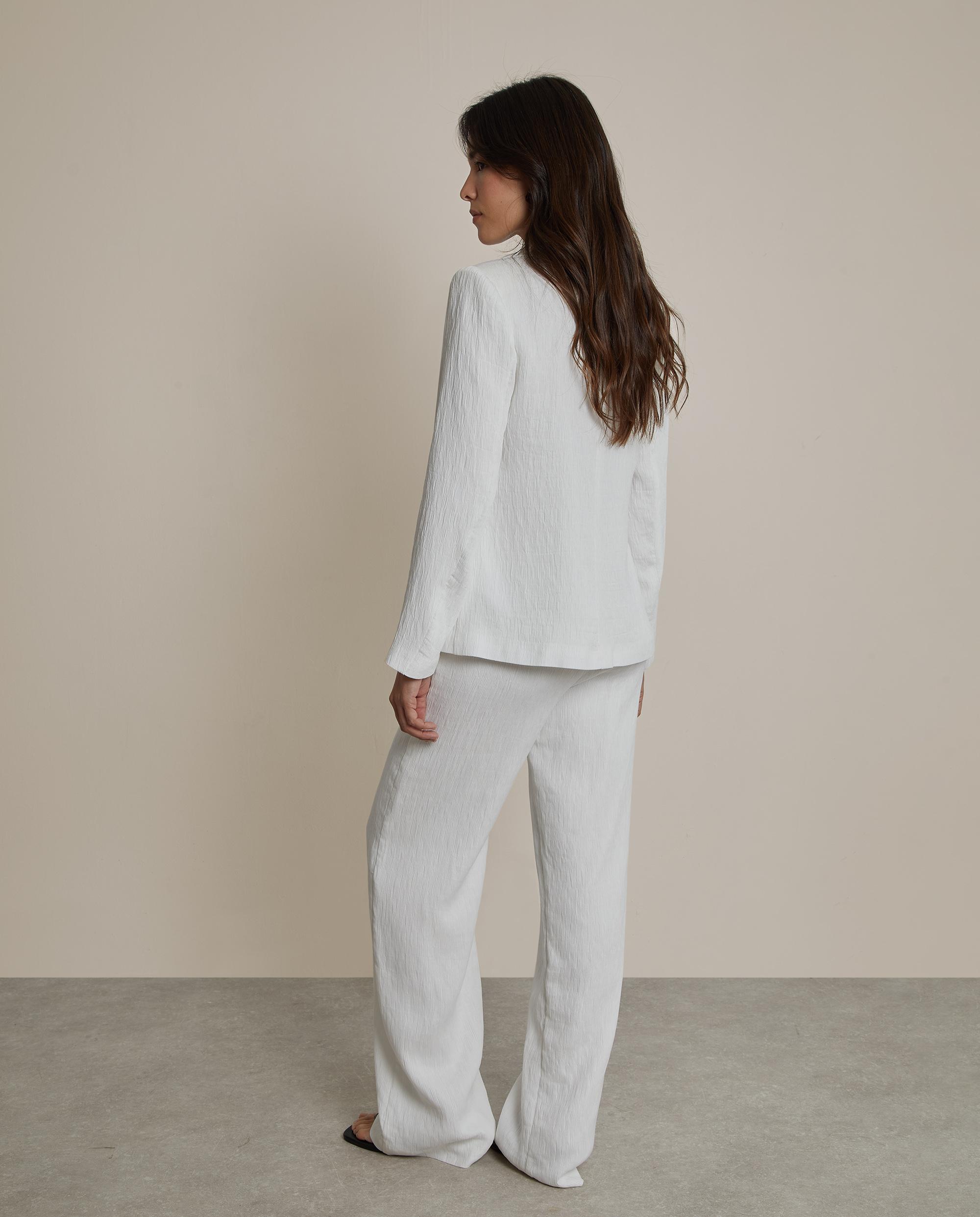 Pantalón recto de mujer con textura y cremallera lateral - Trucco - Blanco Blanco-3