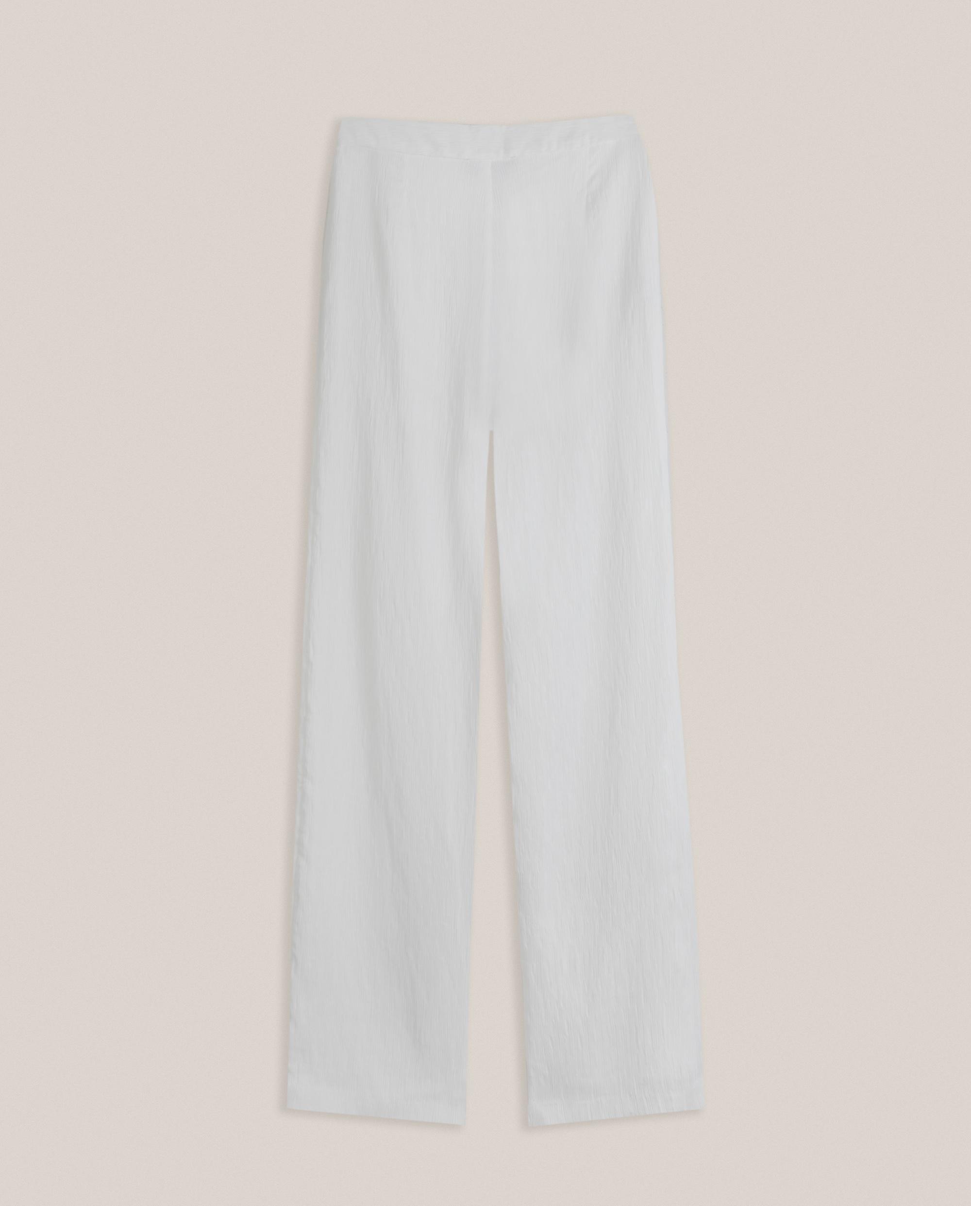 Pantalón recto de mujer con textura y cremallera lateral - Trucco - Blanco Blanco-4