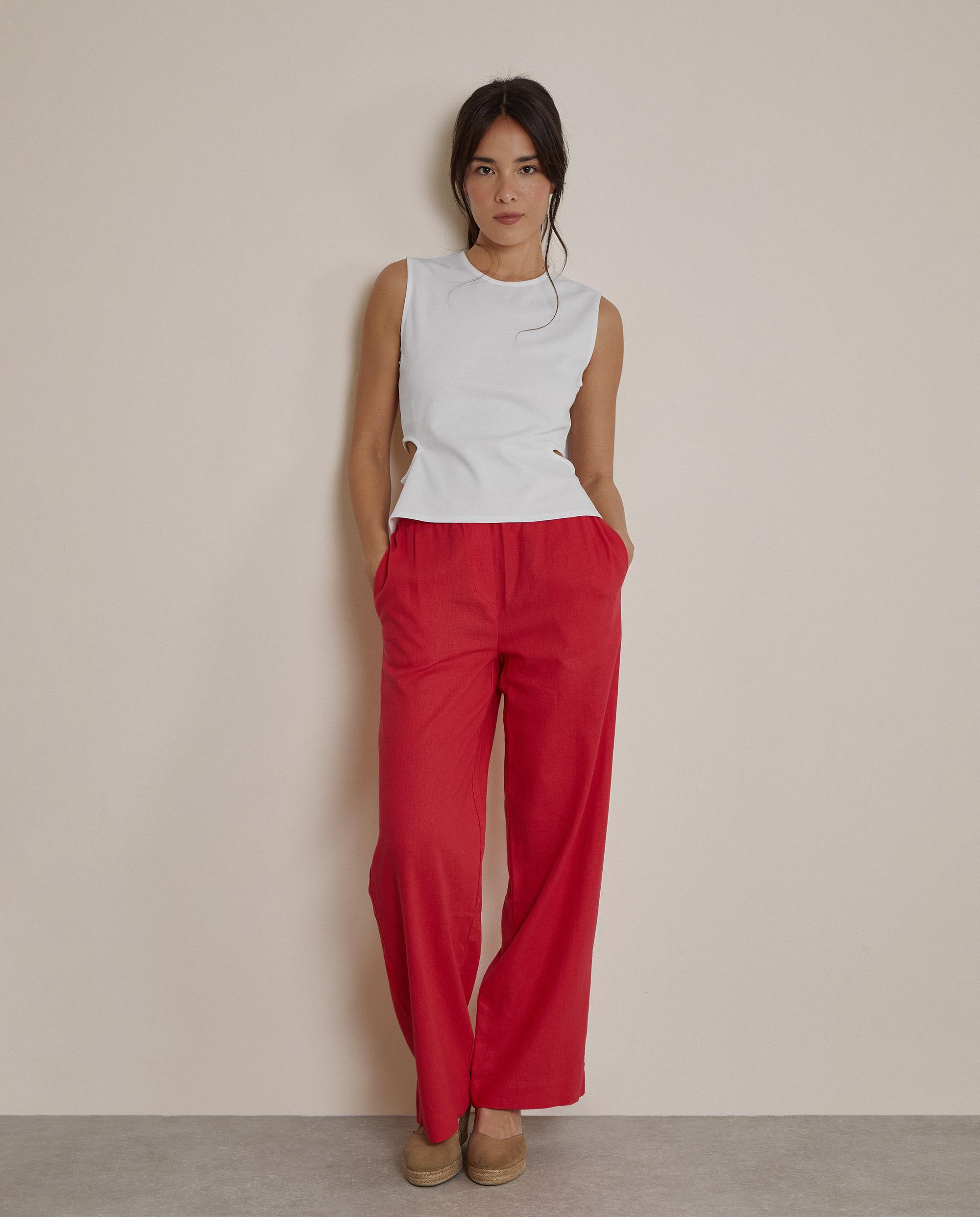 Trucco - Pantalón ancho de mujer con lino y cintura elástica.