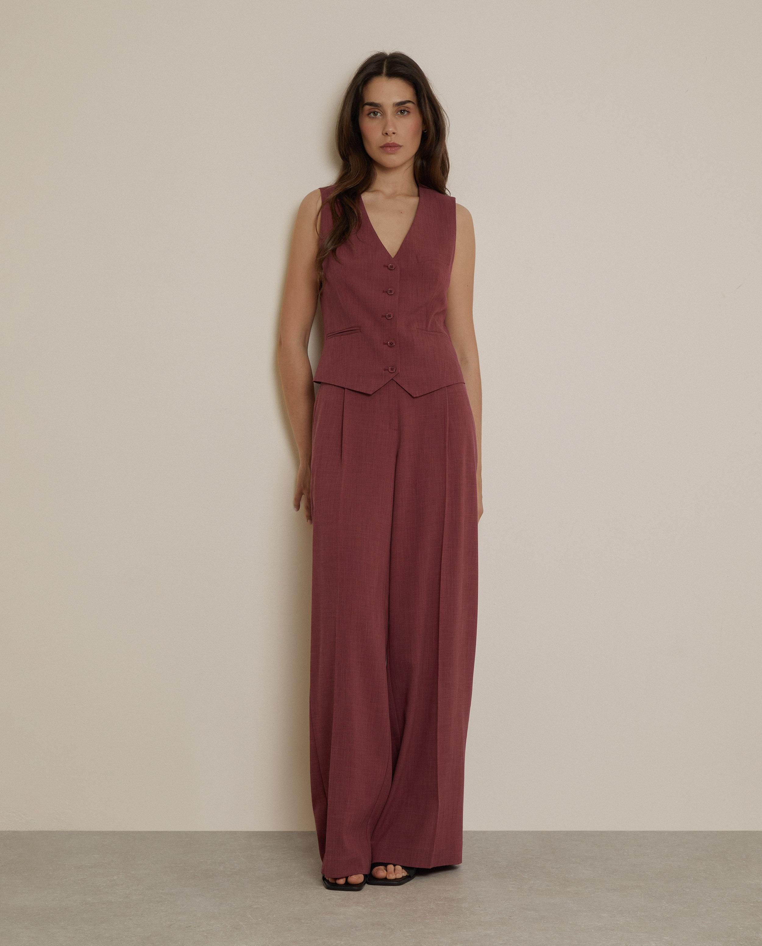 Pantalón ancho de mujer con pinzas de tiro alto - Trucco - Marsala Marsala-1