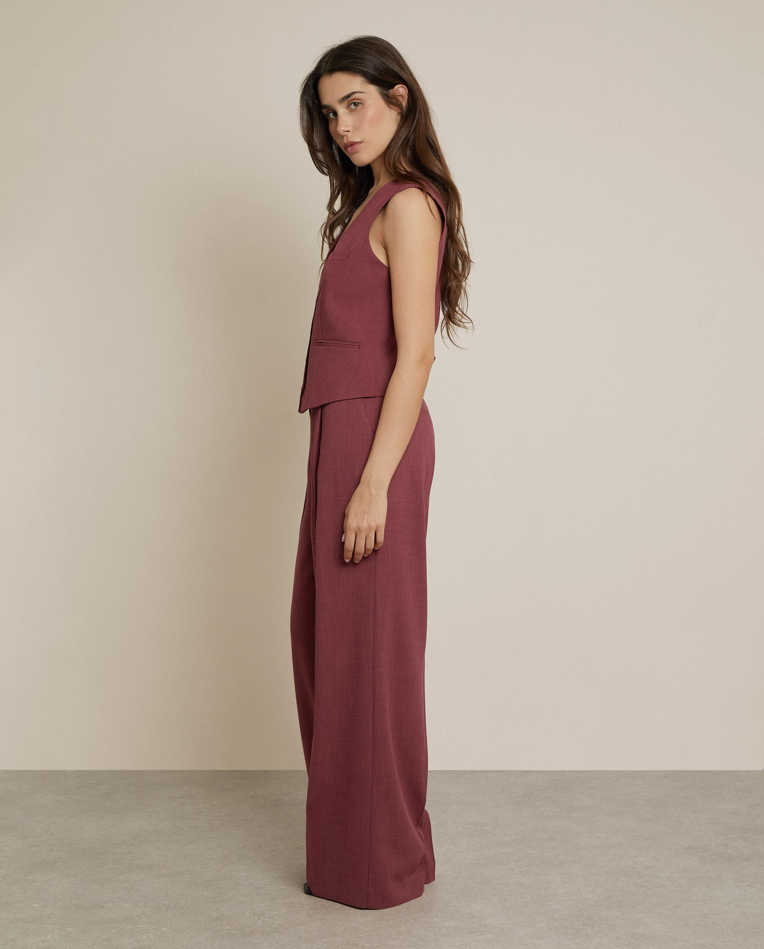 Pantalón ancho de mujer con pinzas de tiro alto - Trucco - Marsala Marsala-3